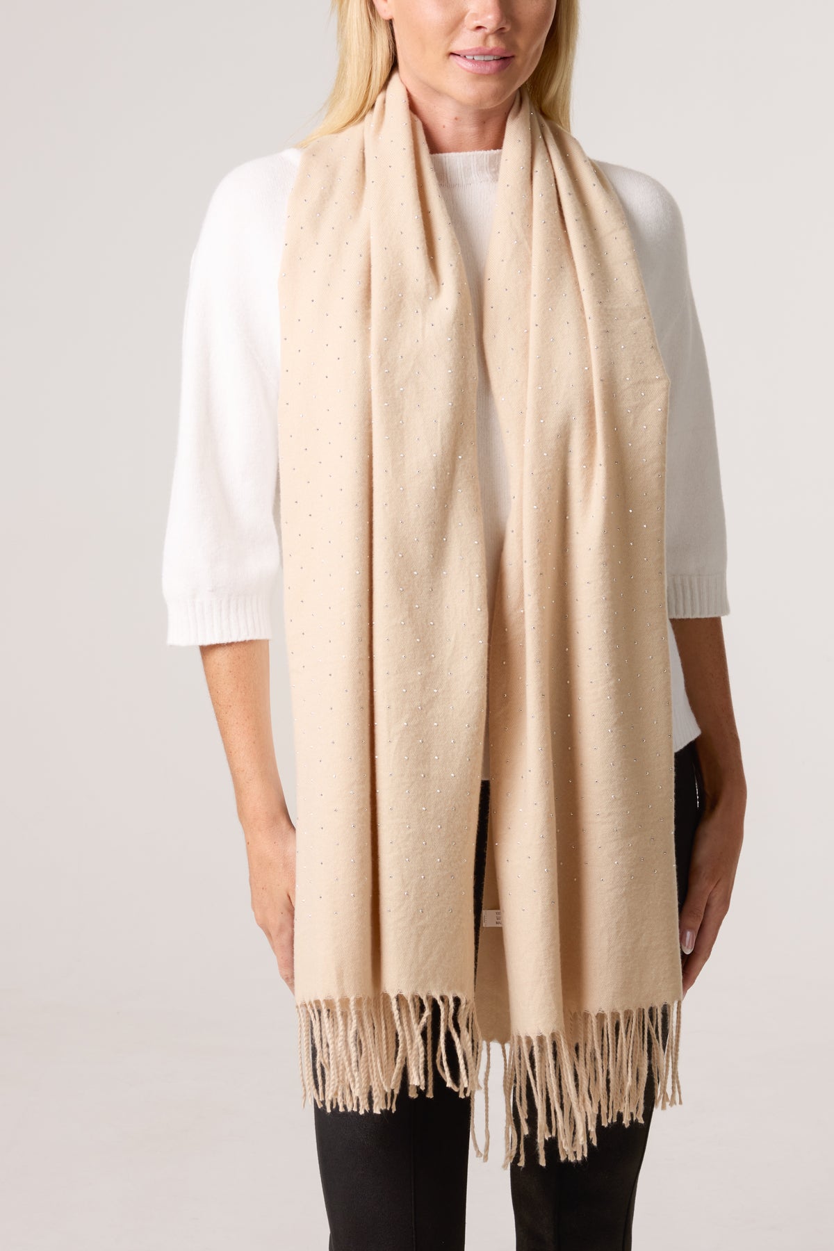 Diamante Embellished Tassel Scarf