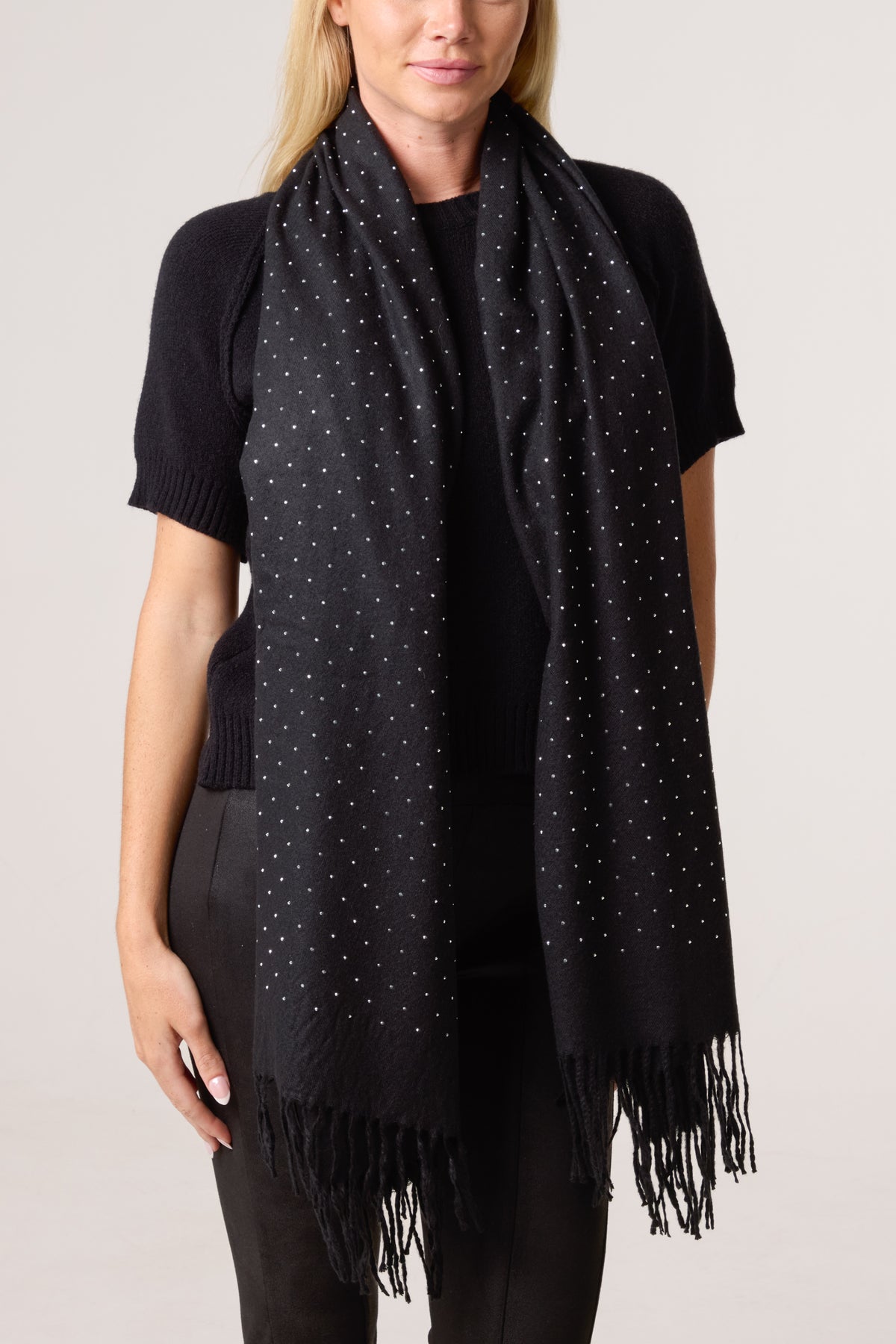 Diamante Embellished Tassel Scarf