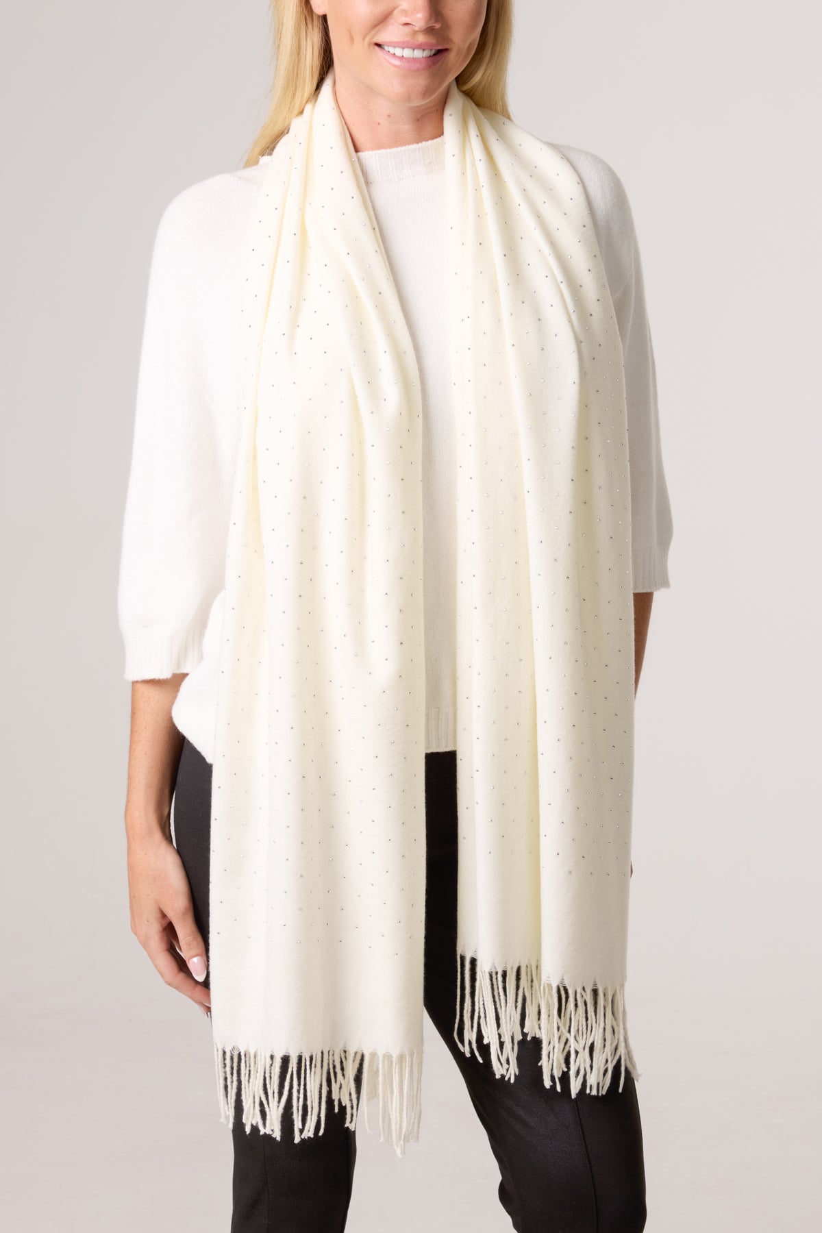 Diamante Embellished Tassel Scarf