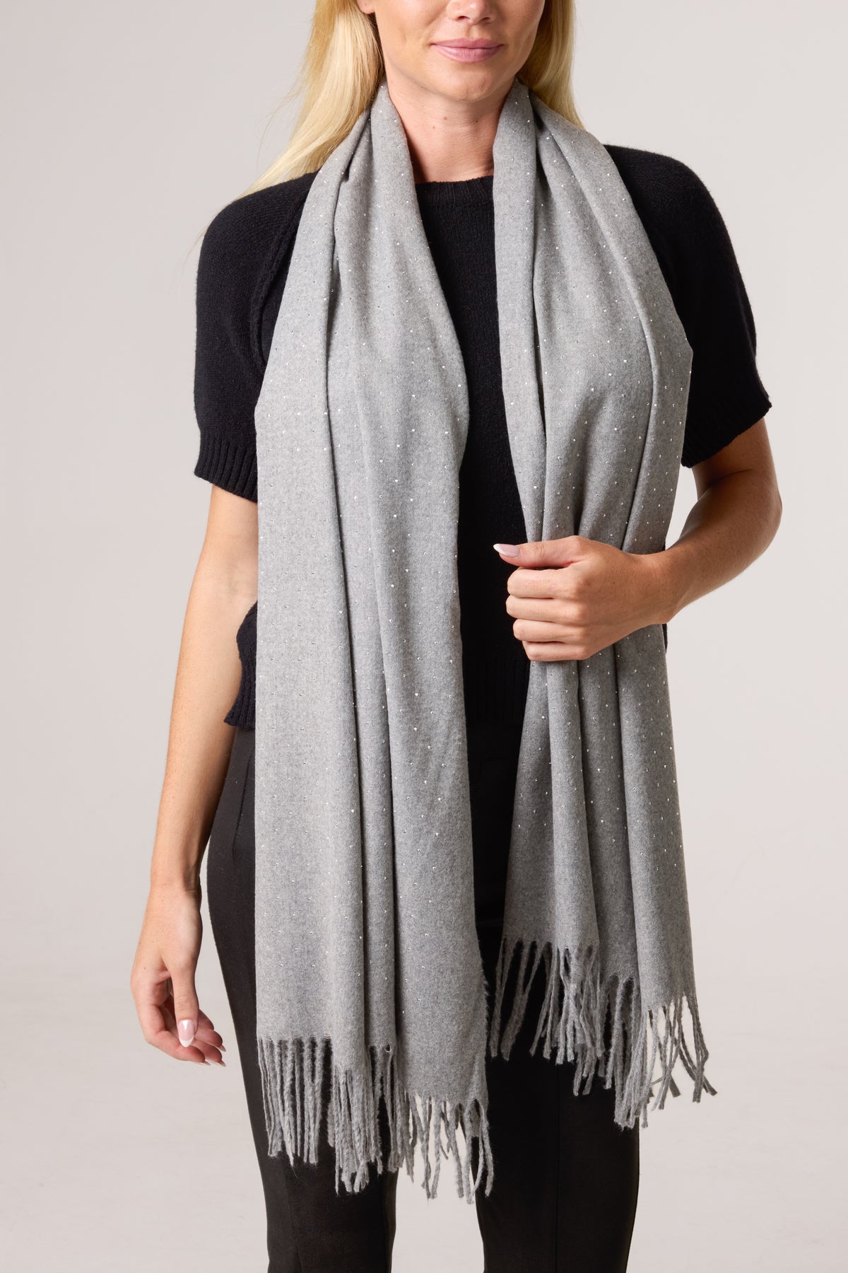 Diamante Embellished Tassel Scarf