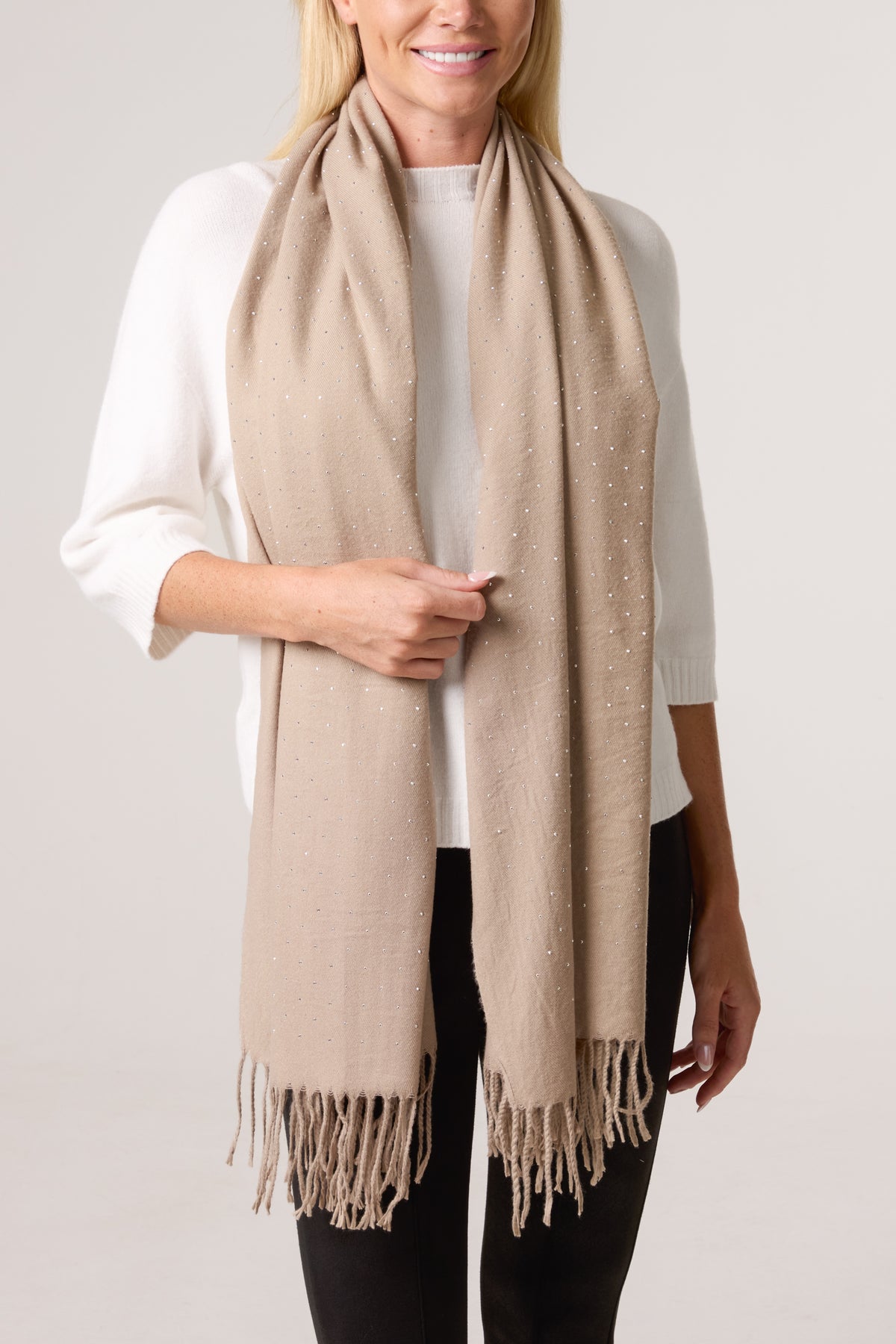 Diamante Embellished Tassel Scarf