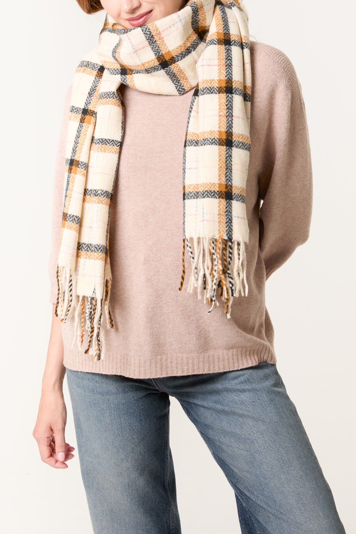 Tartan Knit Tassel Scarf
