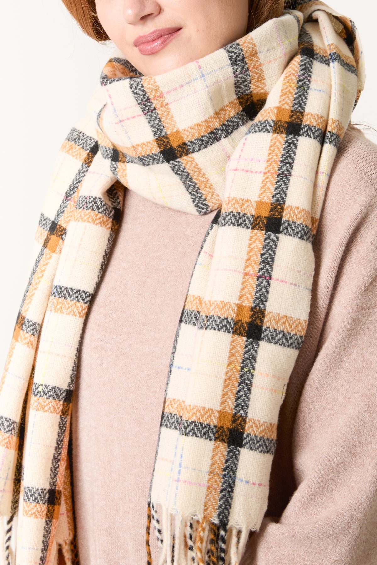 Tartan Knit Tassel Scarf