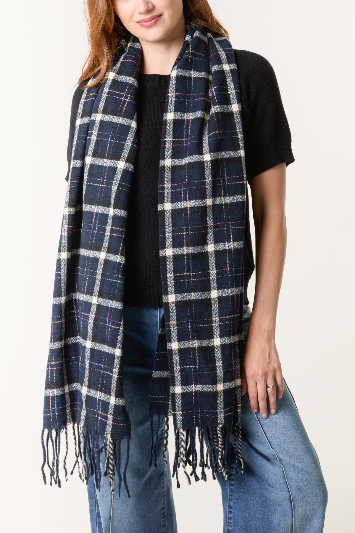 Tartan Knit Tassel Scarf
