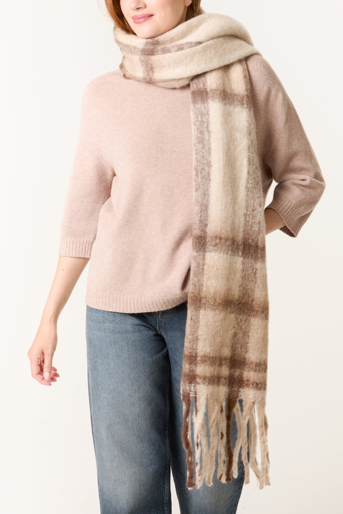 Classic Check Tassel Knit Scarf
