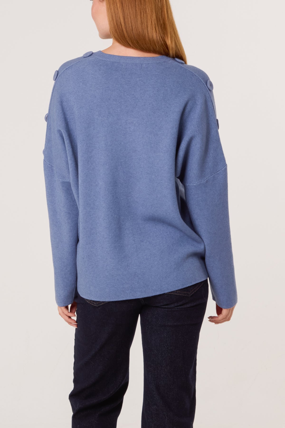 V-Neck Button Sleeve Knit Jumper