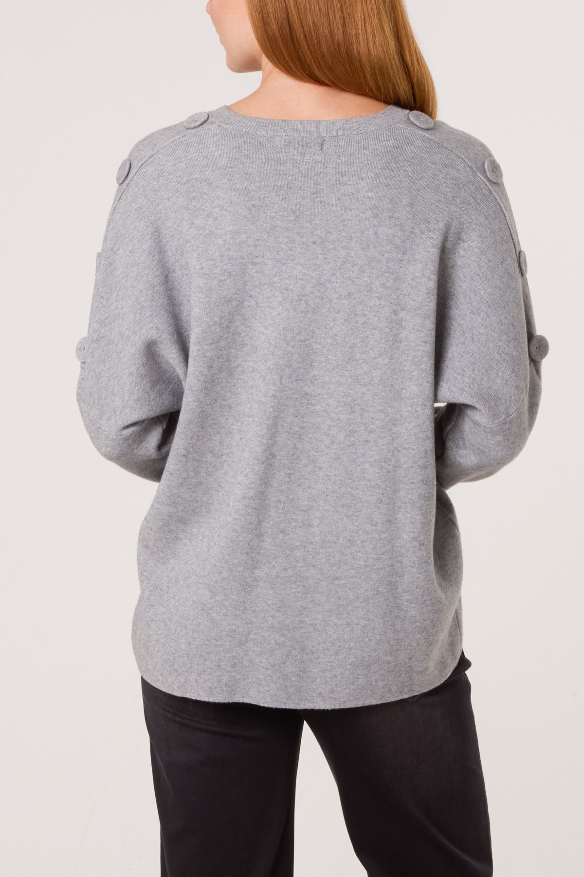 V-Neck Button Sleeve Knit Jumper