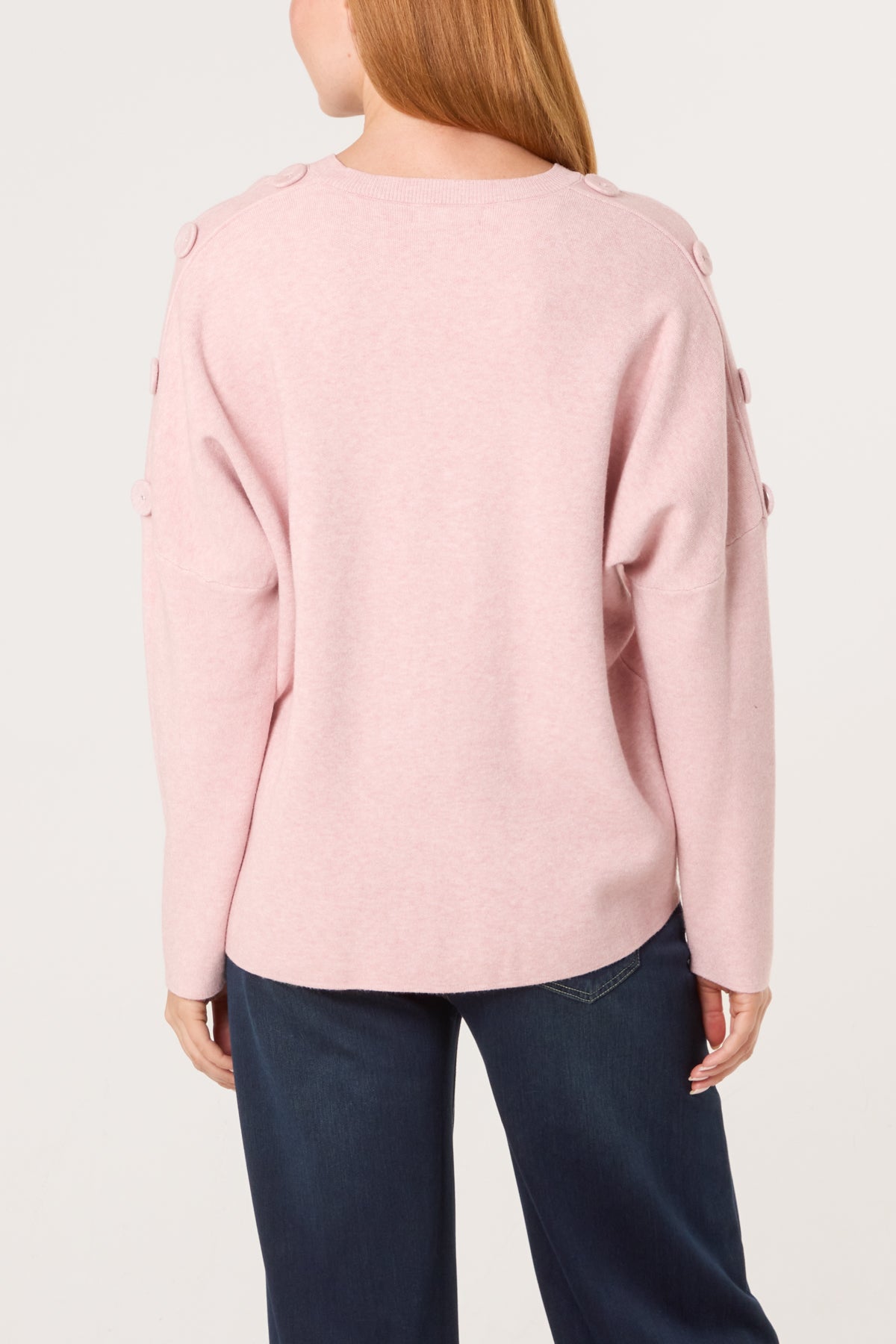 V-Neck Button Sleeve Knit Jumper