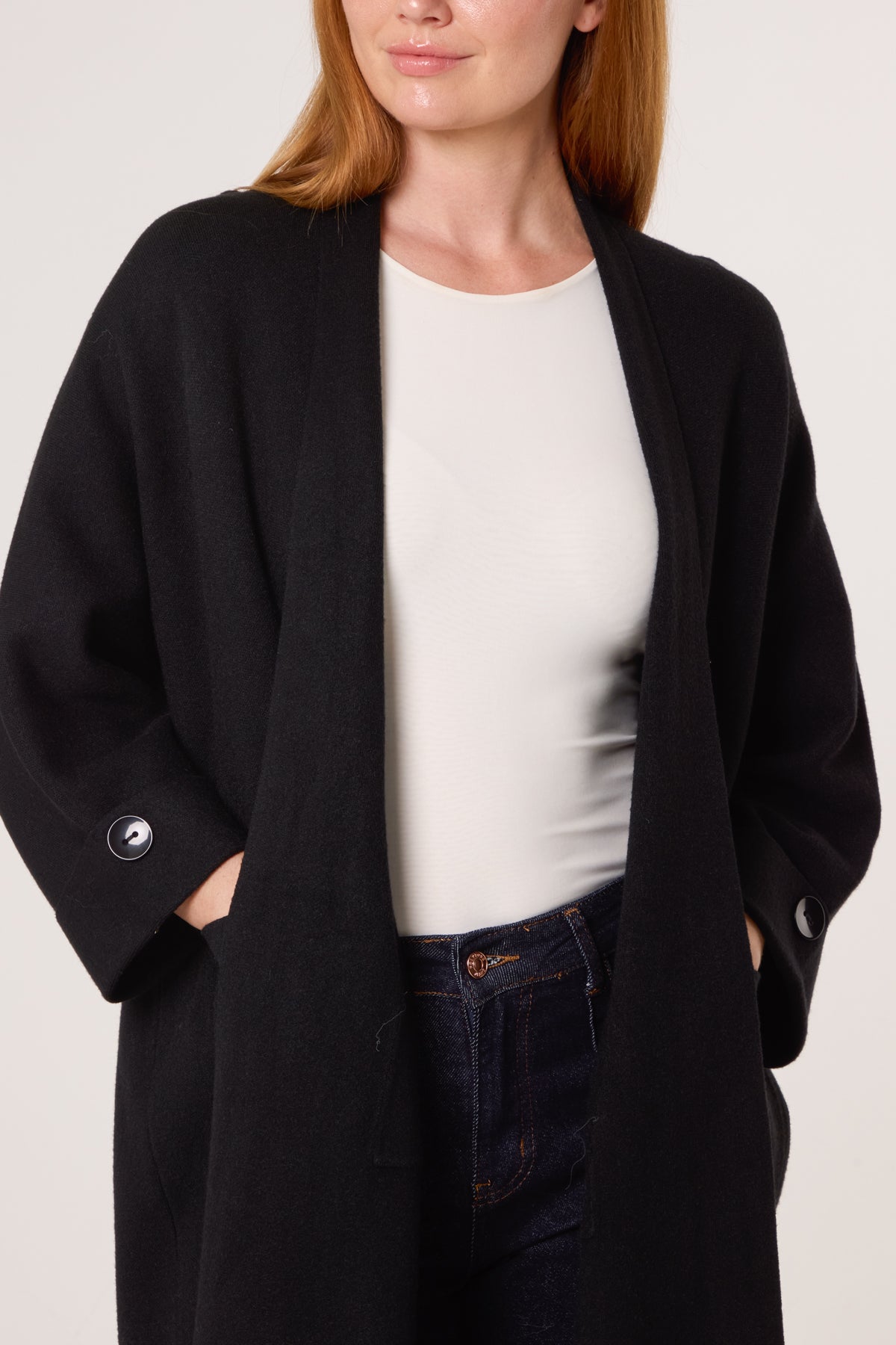 Longline Pockets Open Cardigan