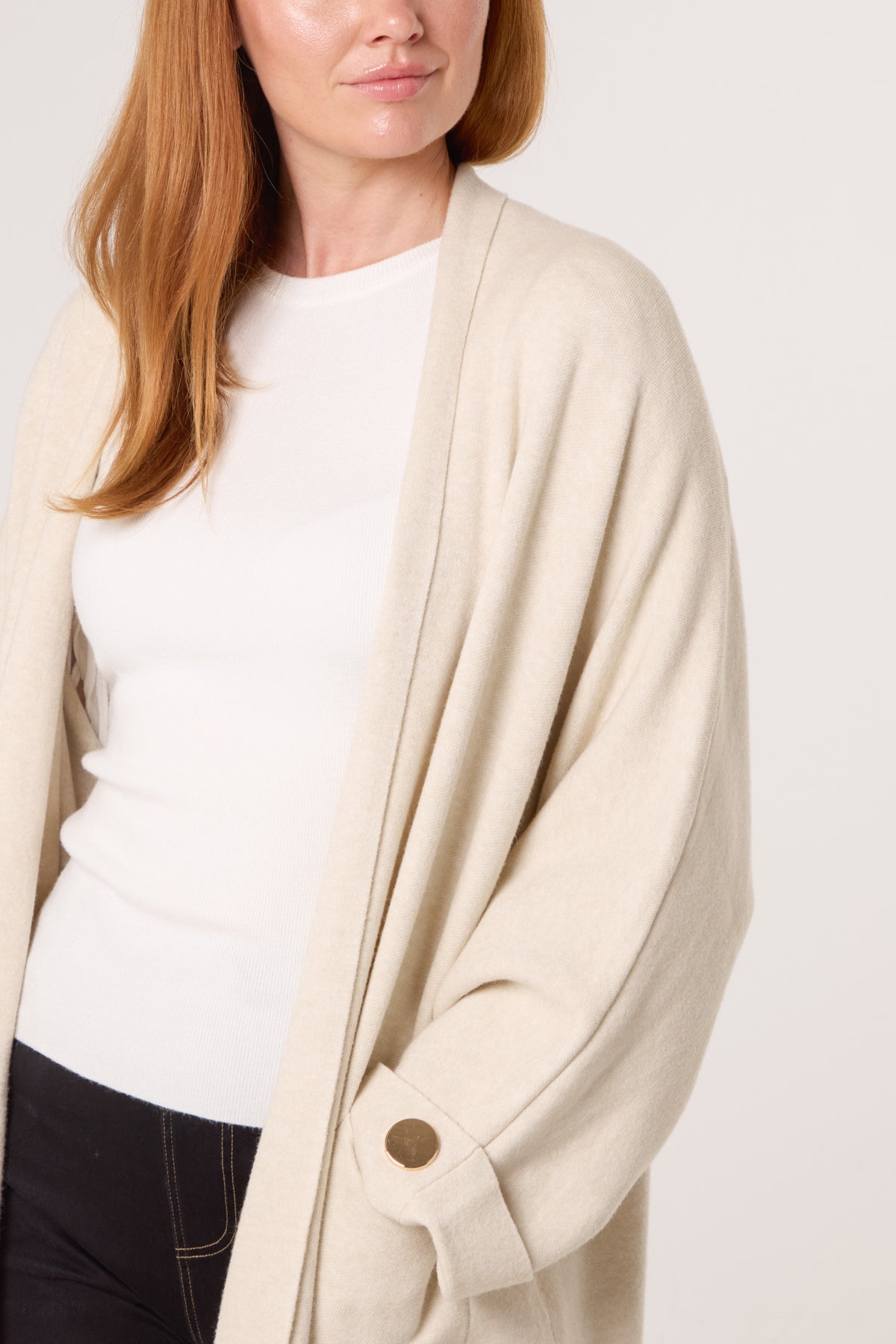 Gold Button Sleeve Heavy Knit Cardigan