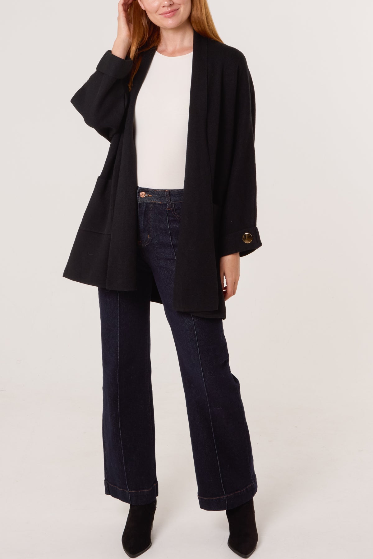 Gold Button Sleeve Heavy Knit Cardigan
