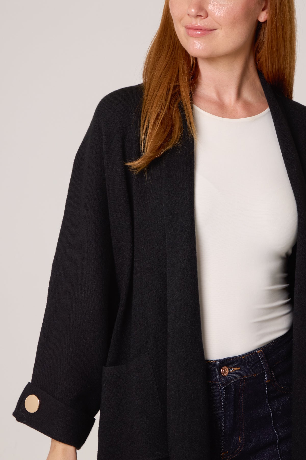Gold Button Sleeve Heavy Knit Cardigan