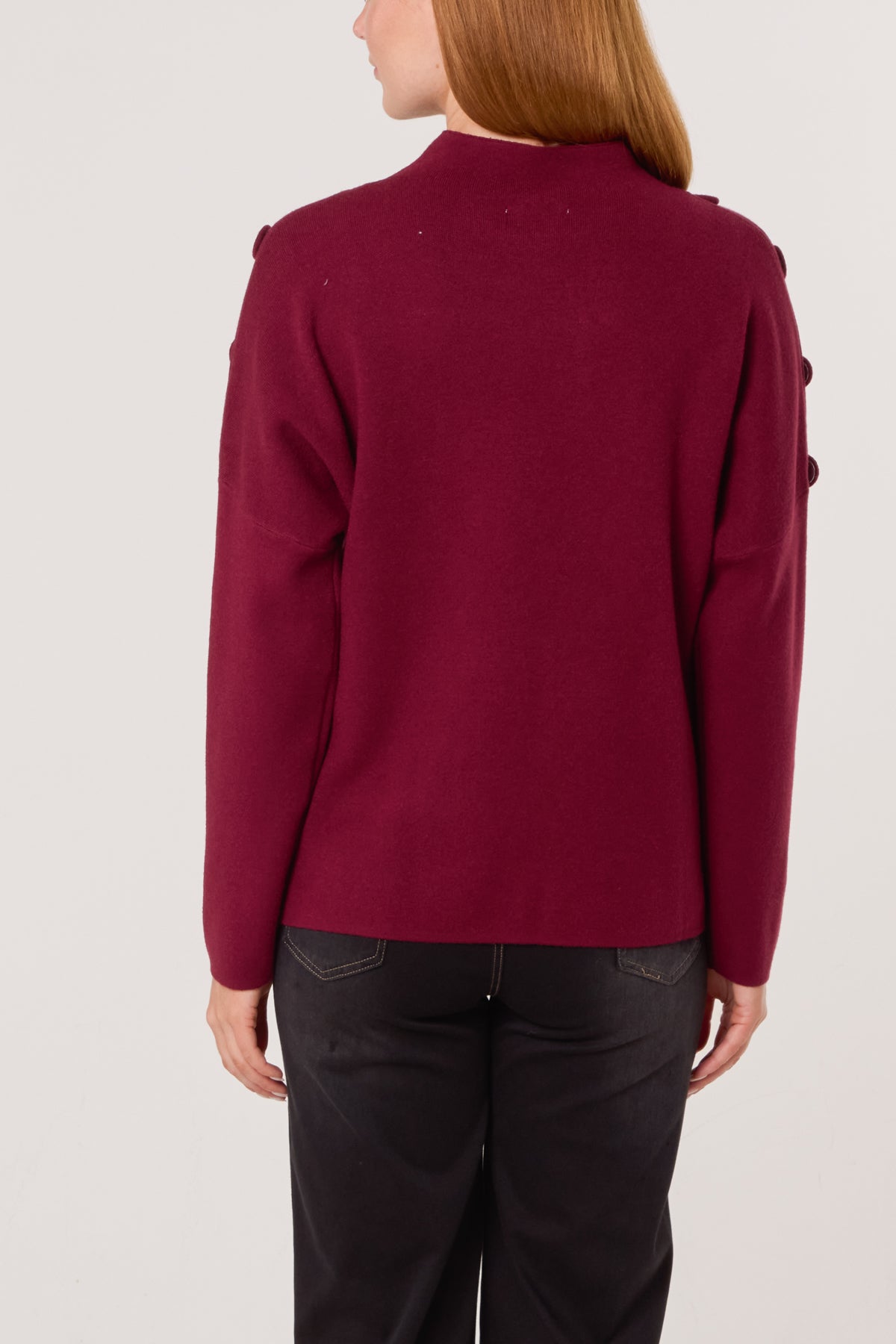 Button Shoulder High Neck Jumper