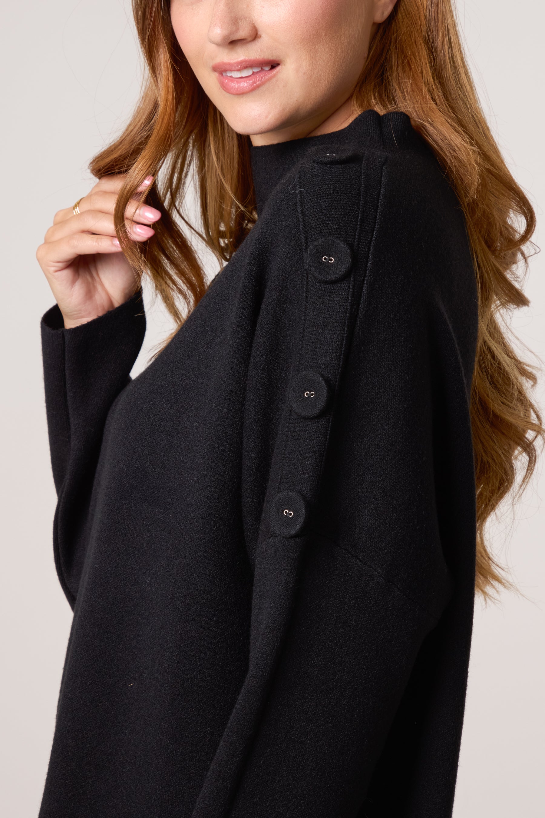 Button Shoulder High Neck Jumper