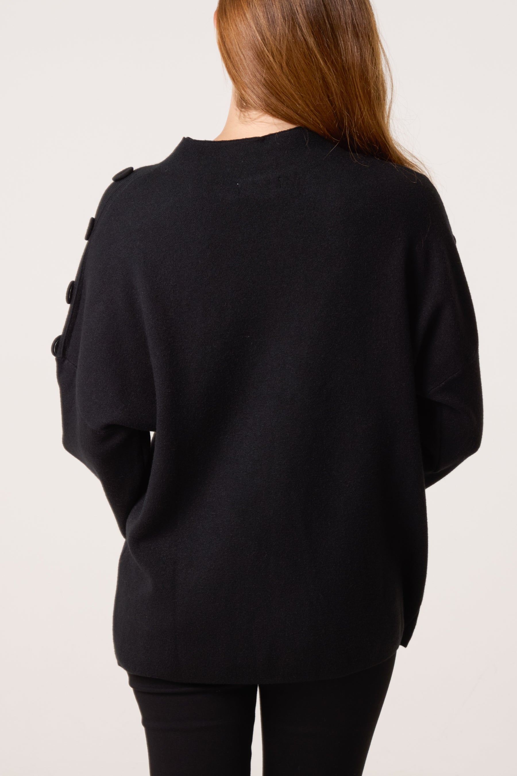 Button Shoulder High Neck Jumper