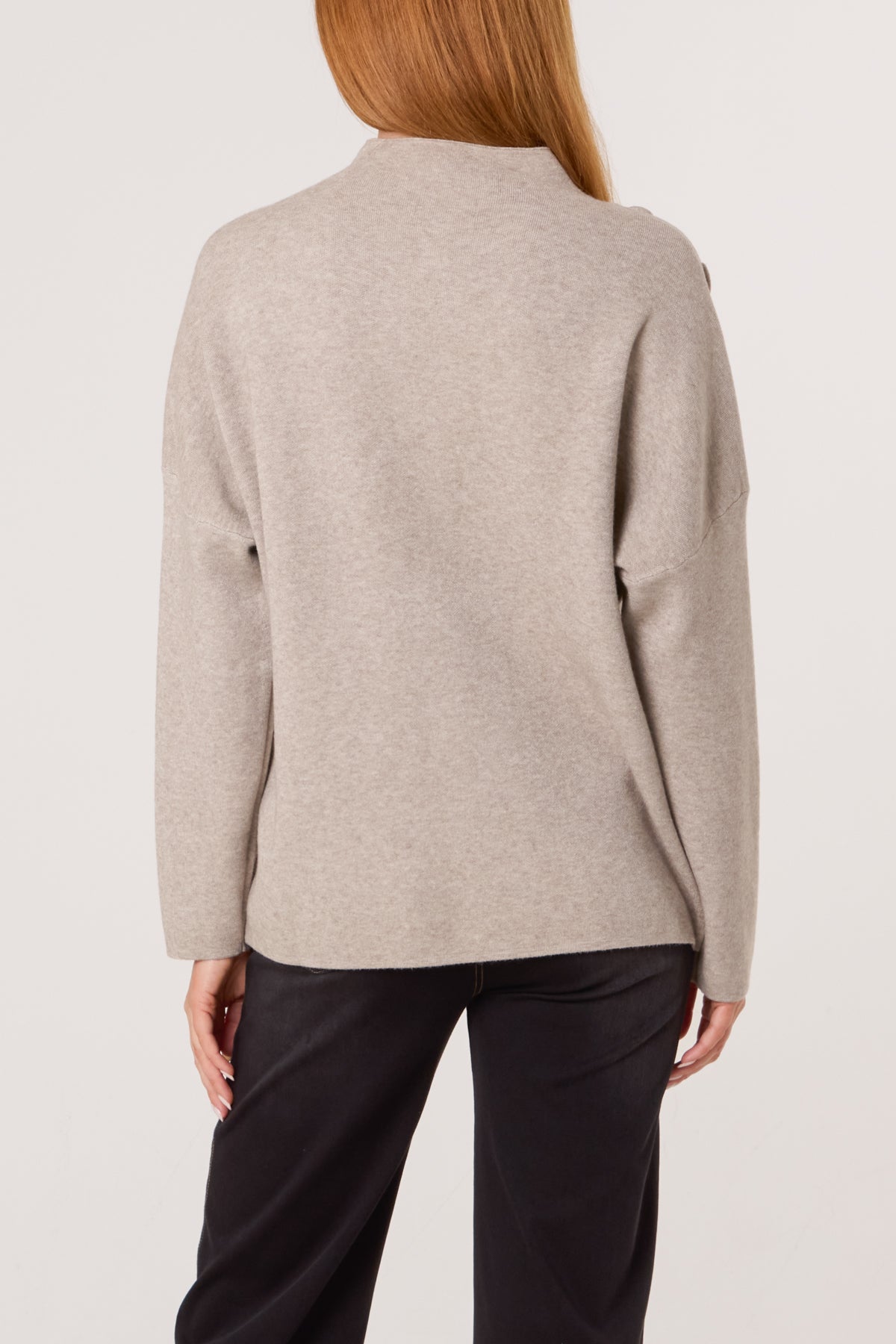 Button Shoulder High Neck Jumper
