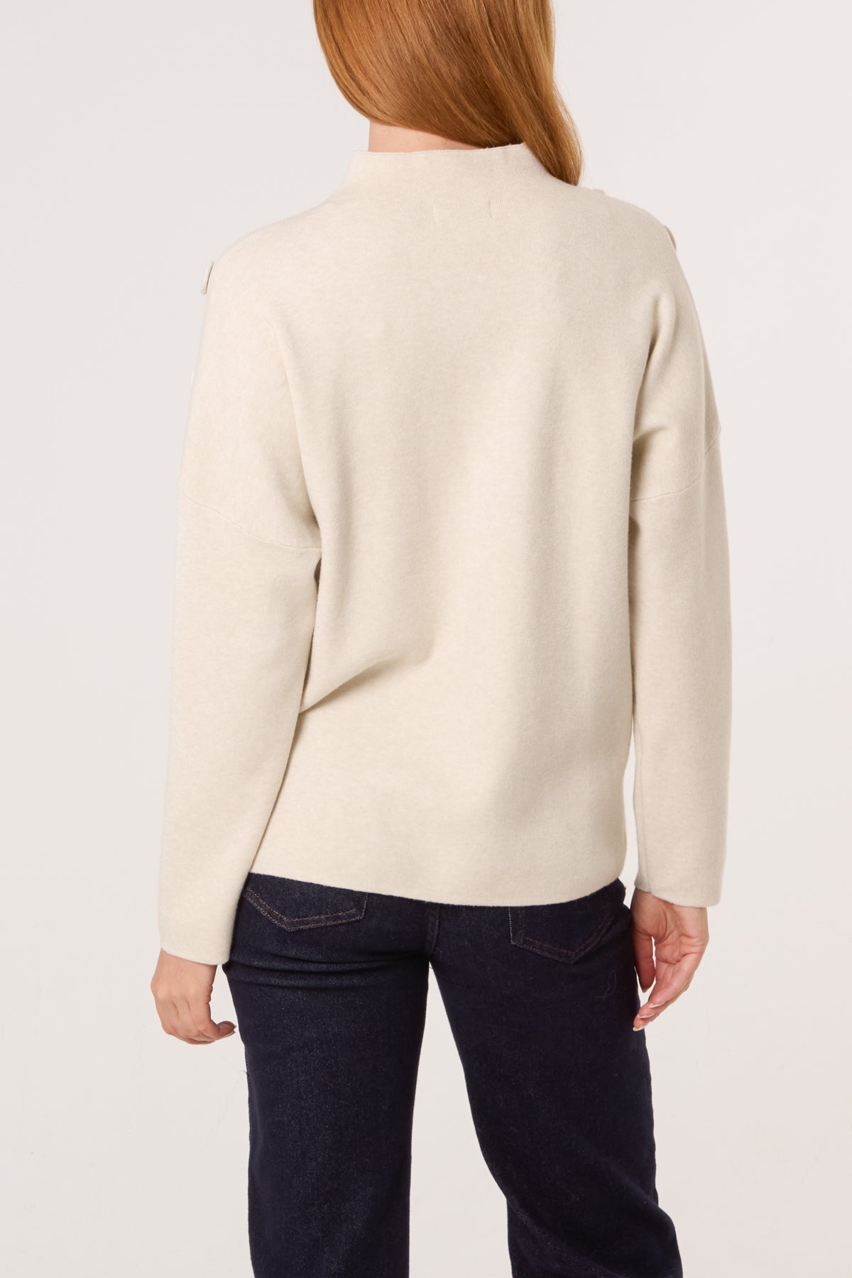 Button Shoulder High Neck Jumper