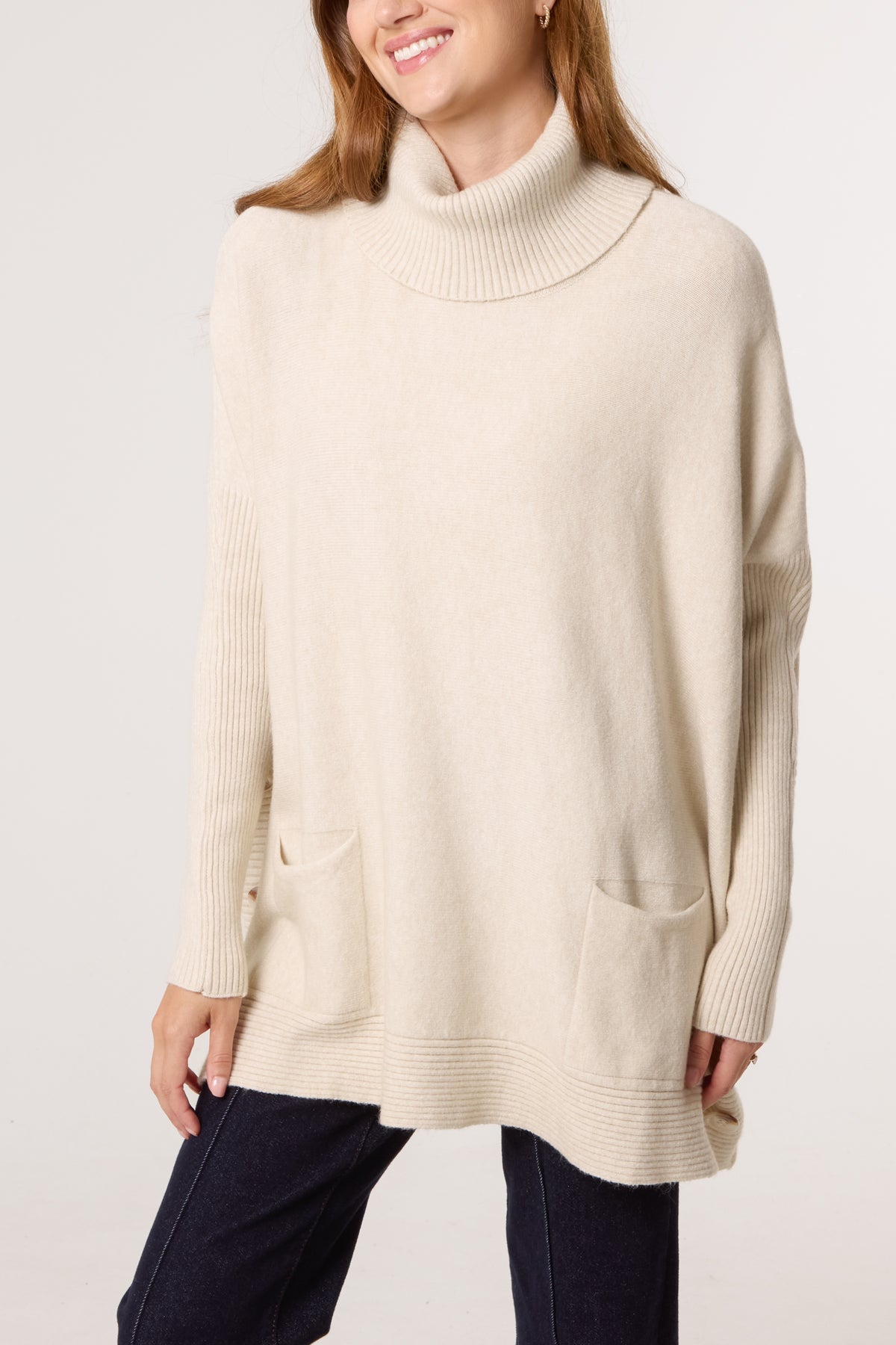 Side Buttons Roll Neck Knit Jumper