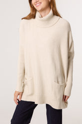 Side Buttons Roll Neck Knit Jumper