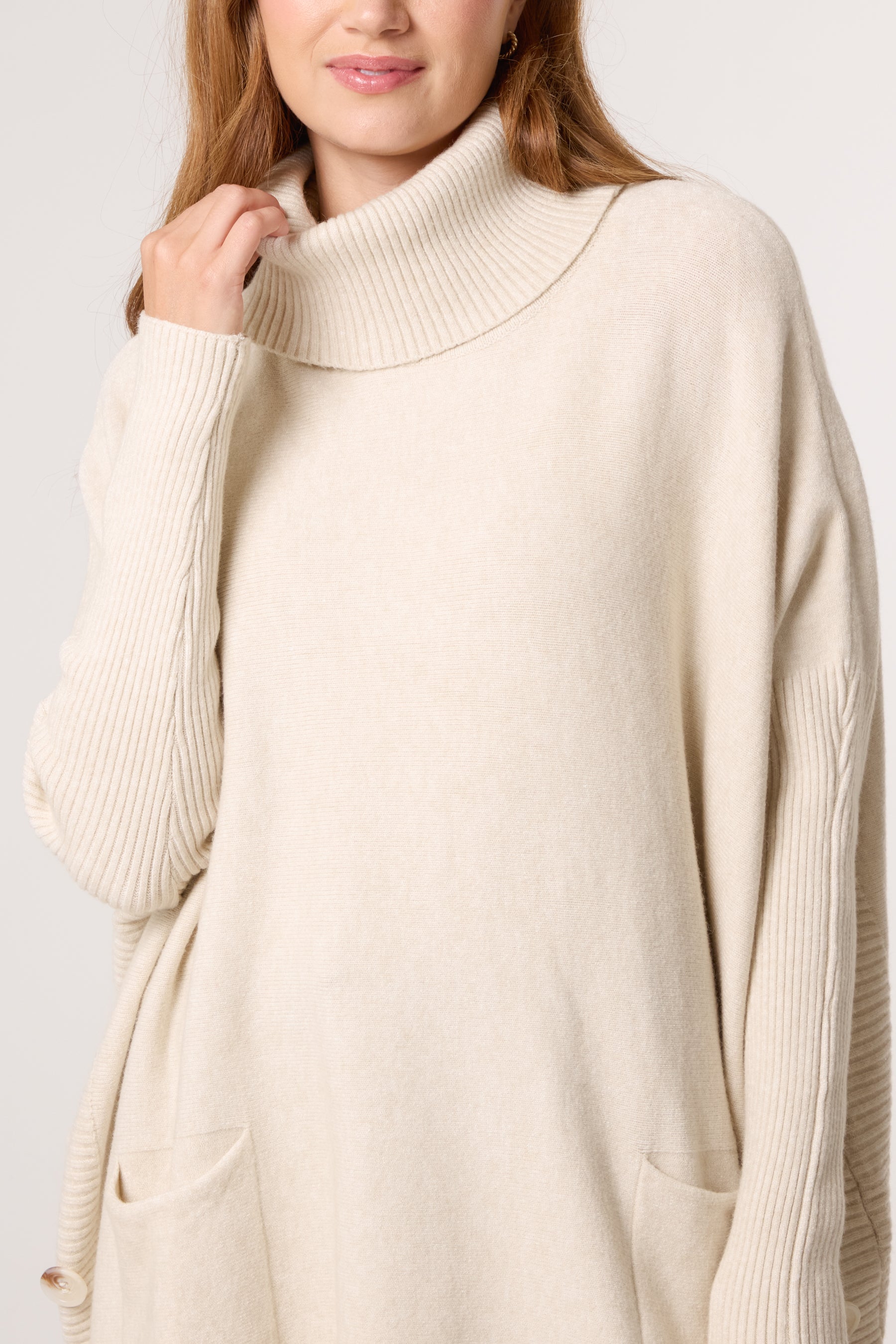 Side Buttons Roll Neck Knit Jumper