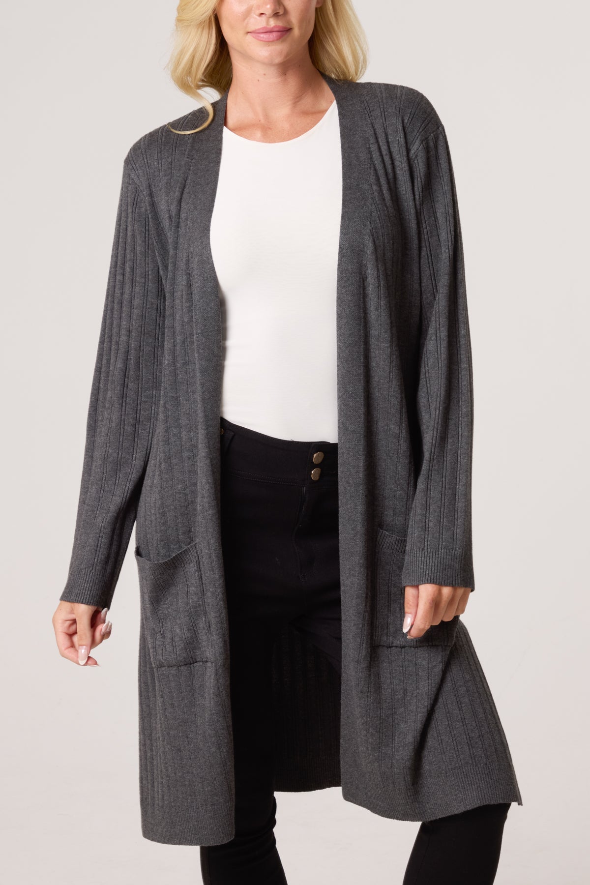 Longline Ribbed Knit Cardigan
