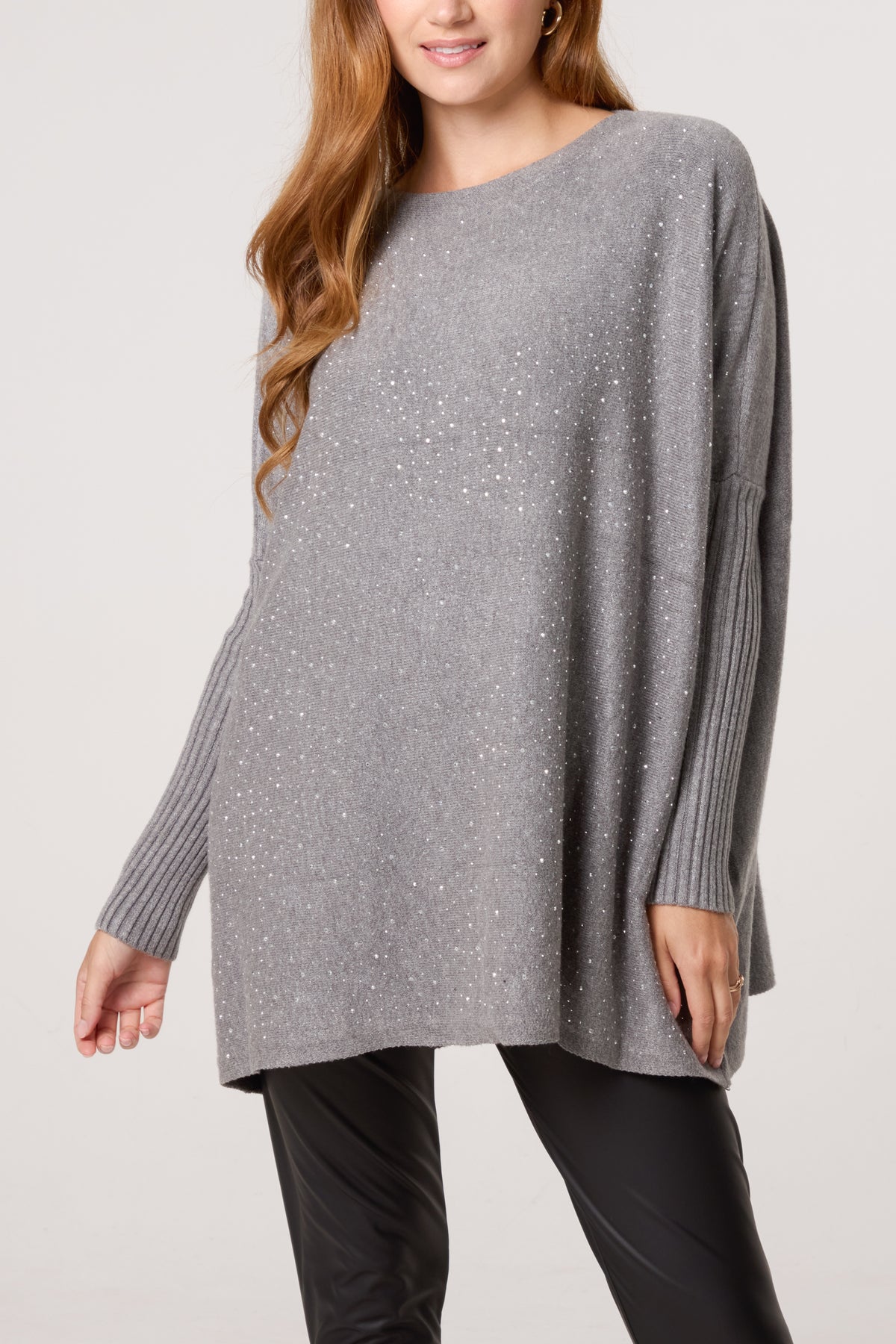 Scattered Embellished Batwing Knit Jumper