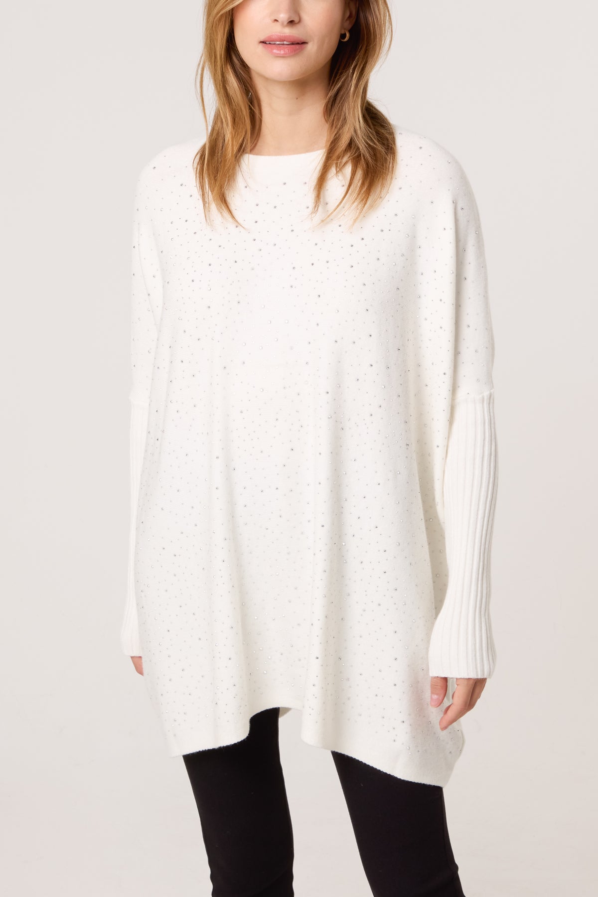Scattered Embellished Batwing Knit Jumper