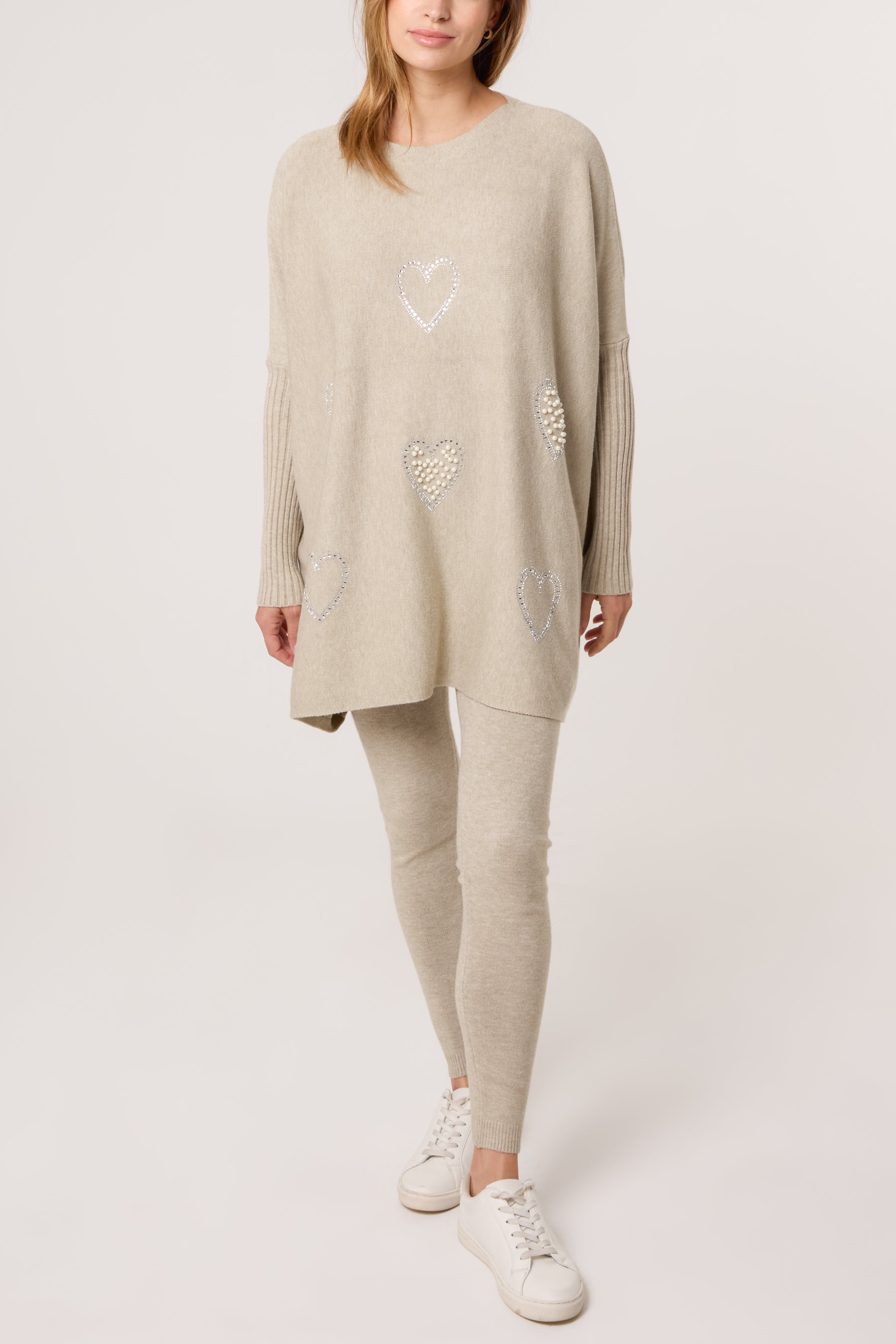 Embellished Hearts Batwing Knit Jumper
