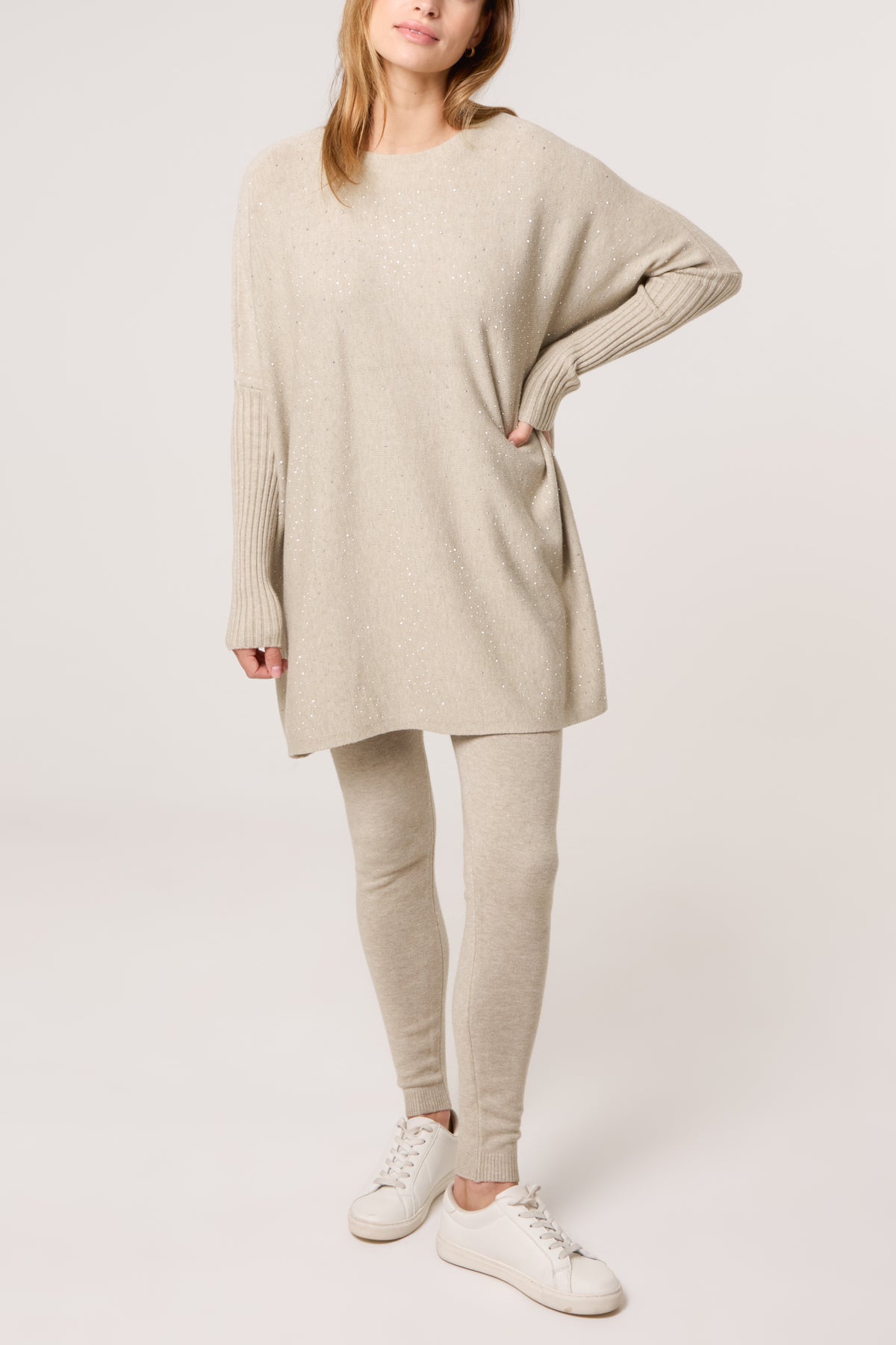 Scattered Embellished Batwing Knit Jumper