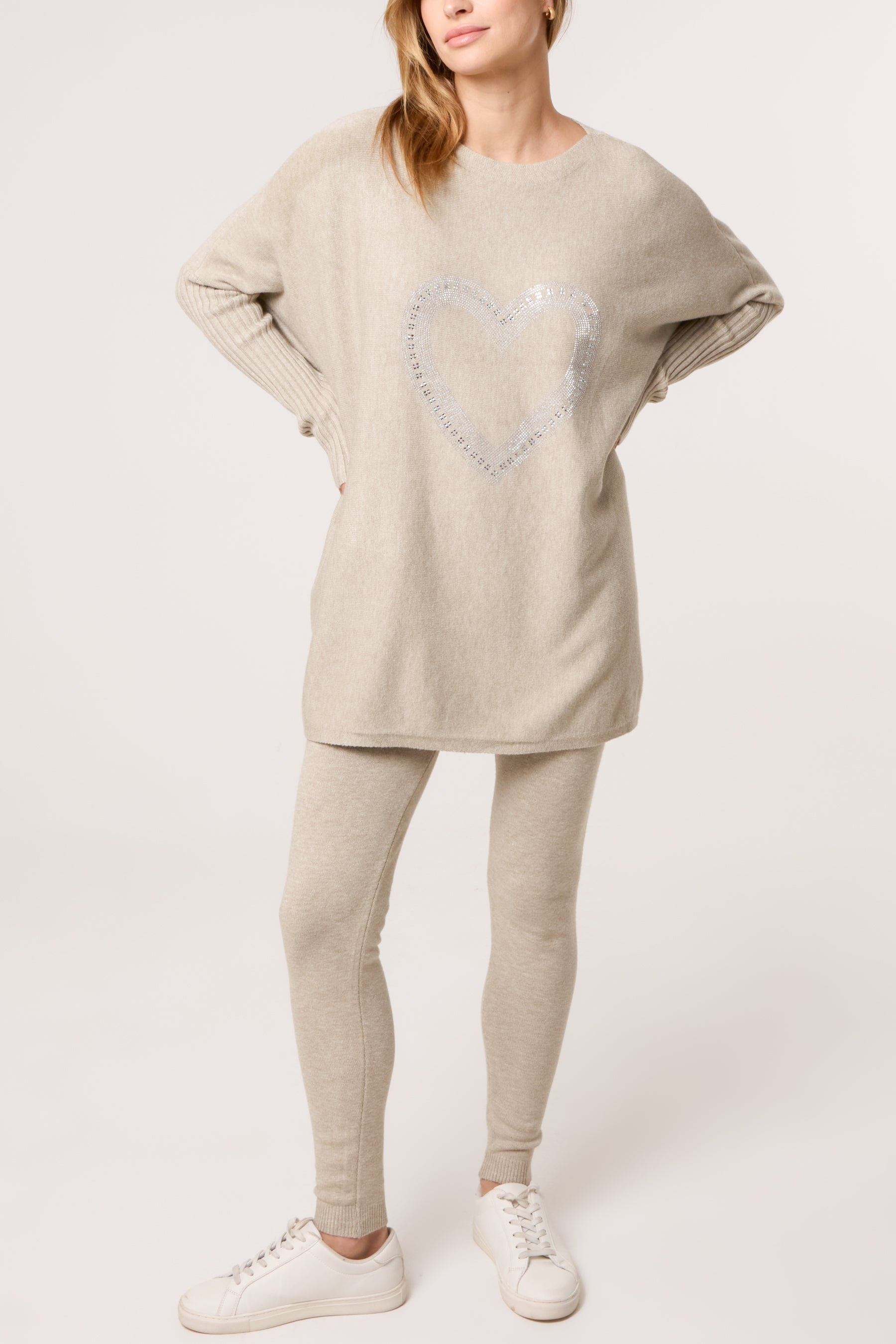 Diamante Heart Batwing Knit Jumper
