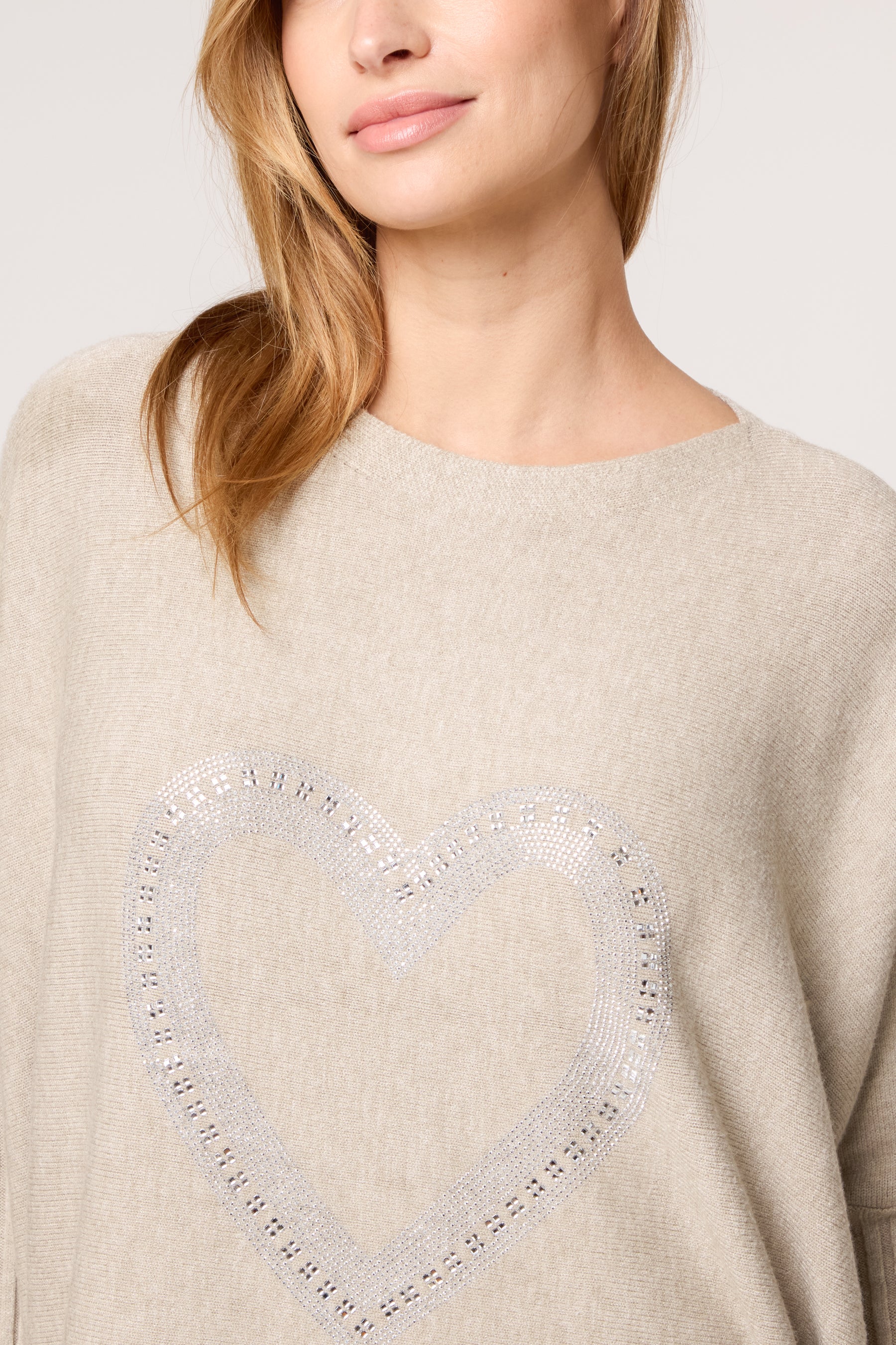 Diamante Heart Batwing Knit Jumper