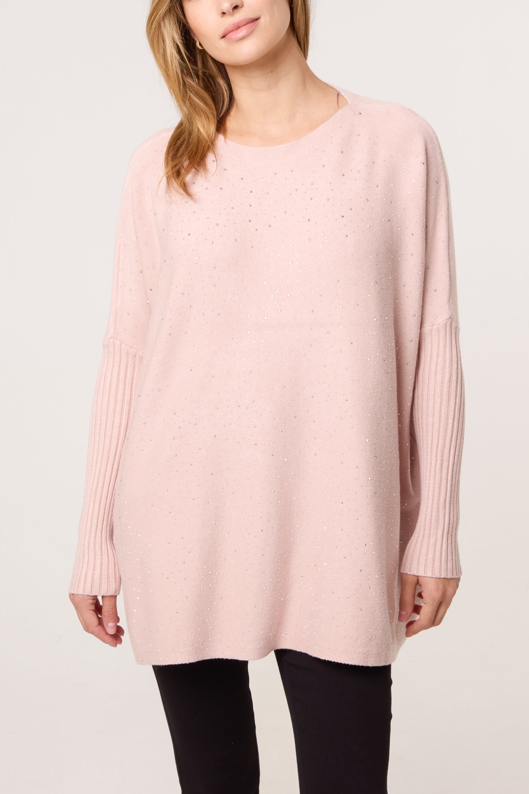 Scattered Embellished Batwing Knit Jumper