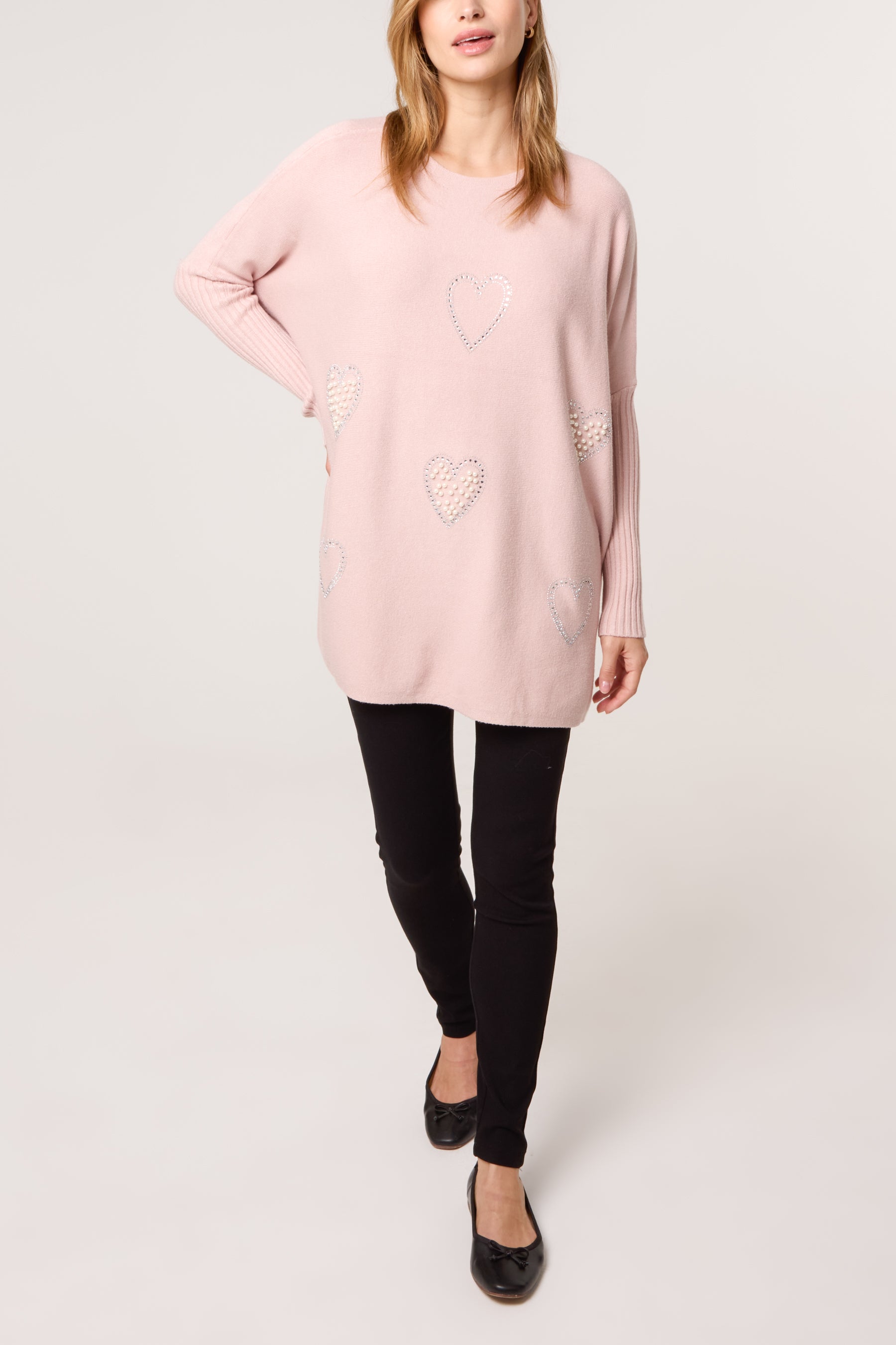 Embellished Hearts Batwing Knit Jumper