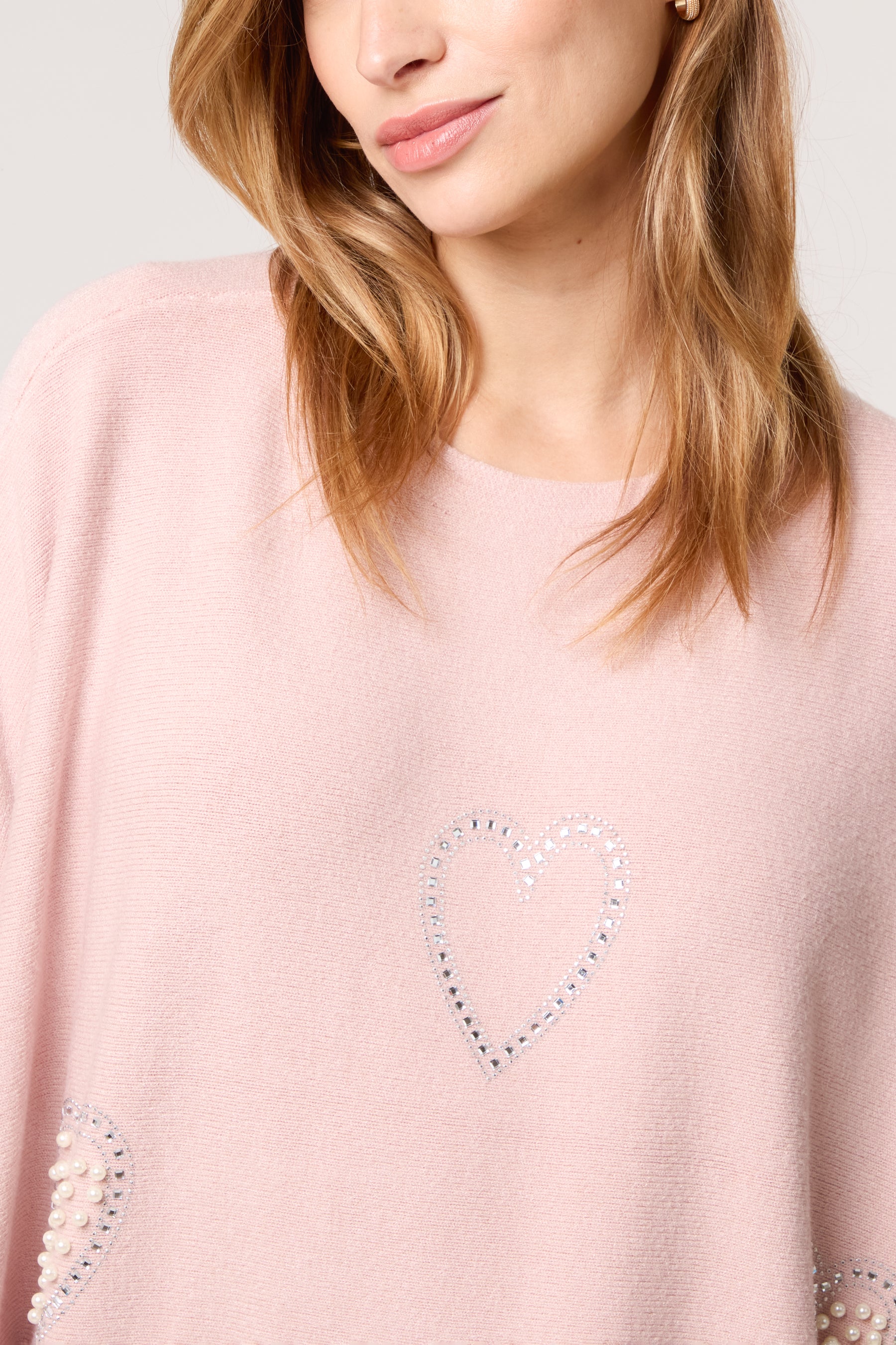Embellished Hearts Batwing Knit Jumper