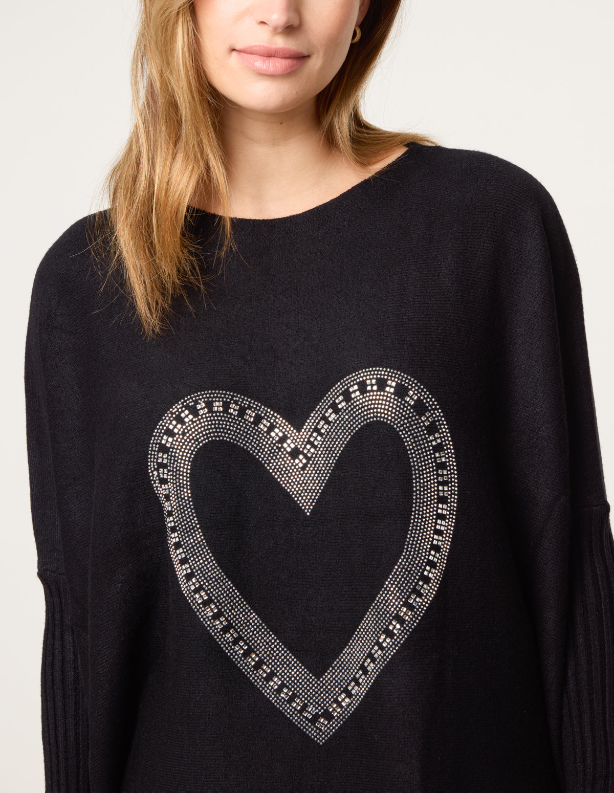 Diamante Heart Batwing Knit Jumper
