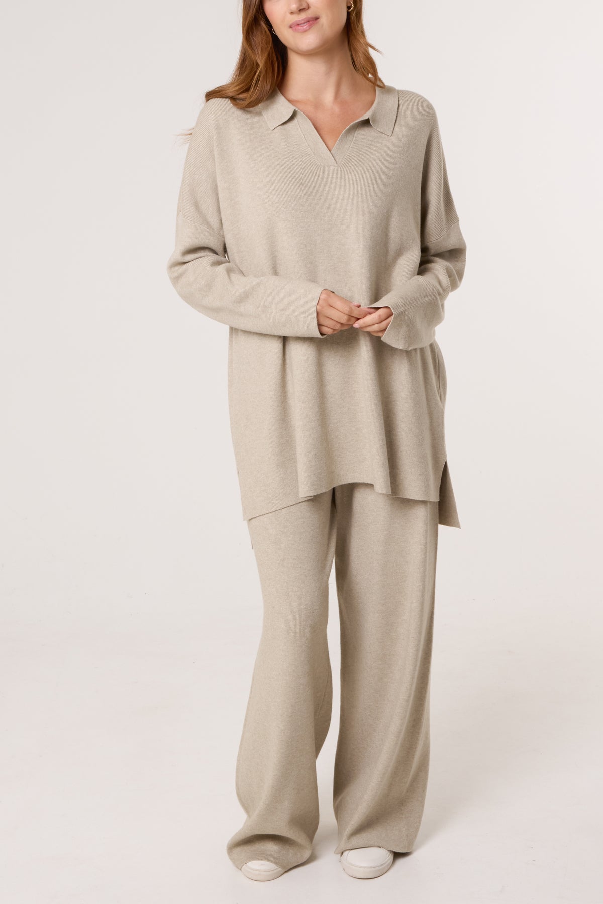 Open Collar Jumper & Trouser Knitted Set