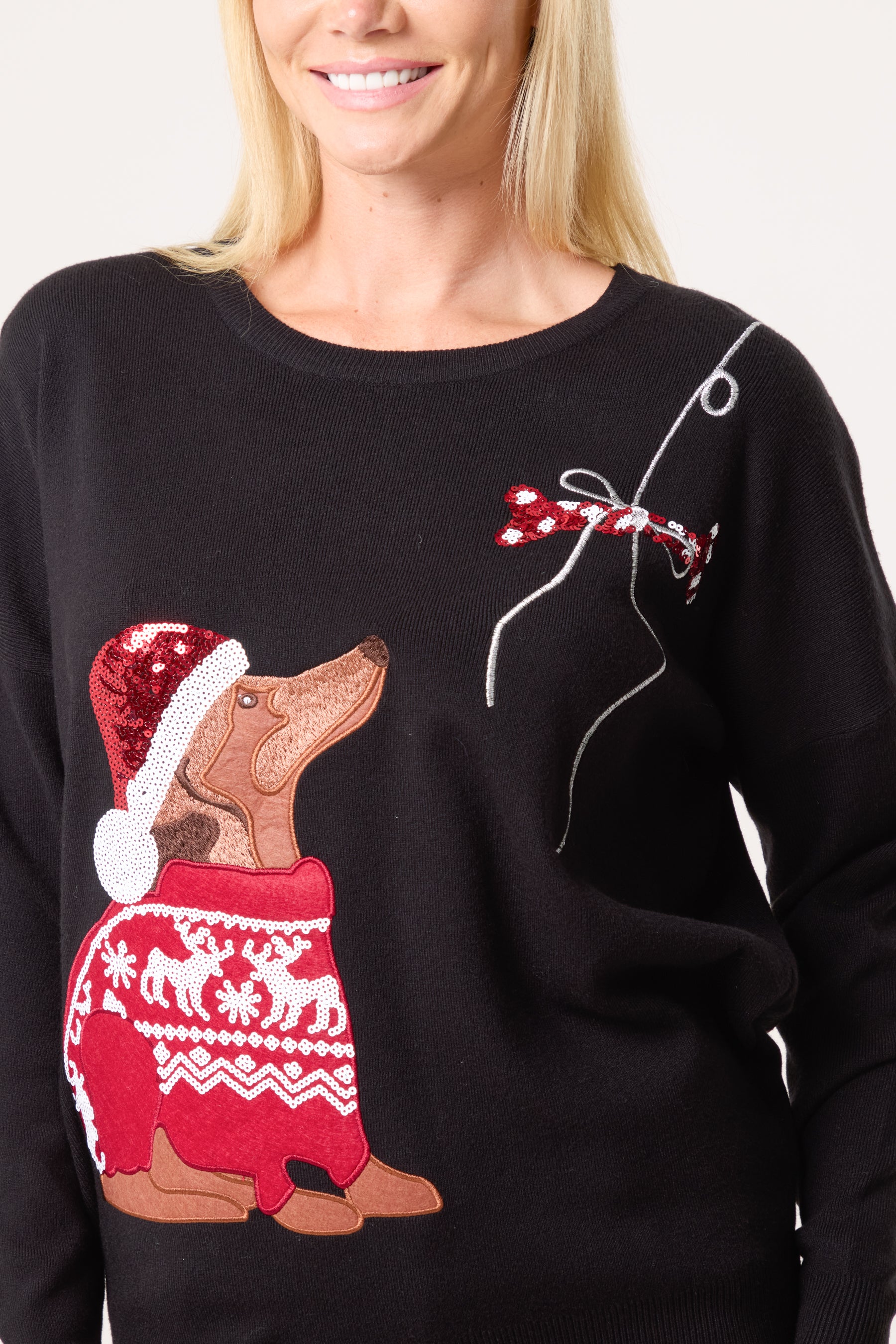 Sequin Sausage Dog Christmas Jumper