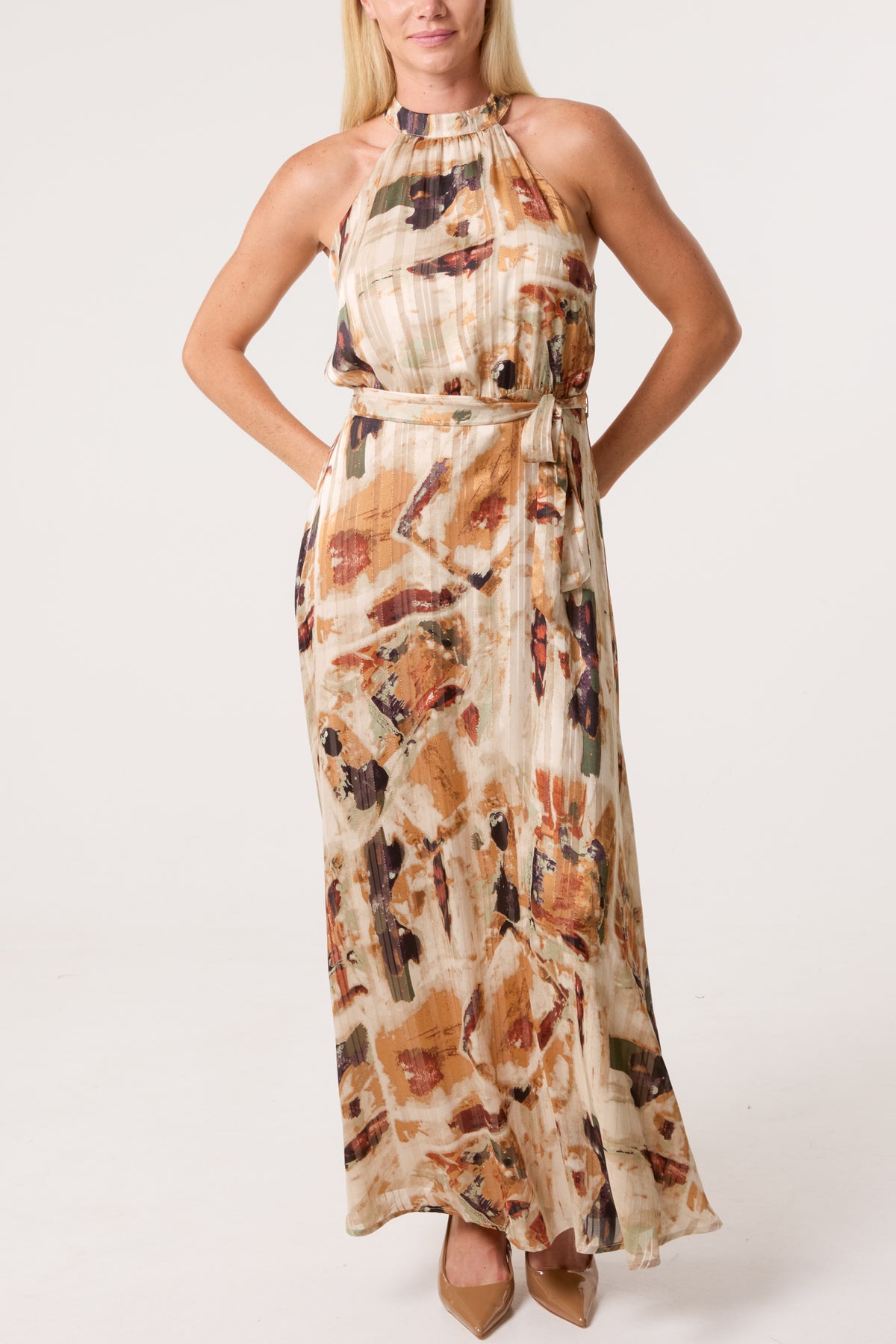 Marble Halter Neck Maxi Dress