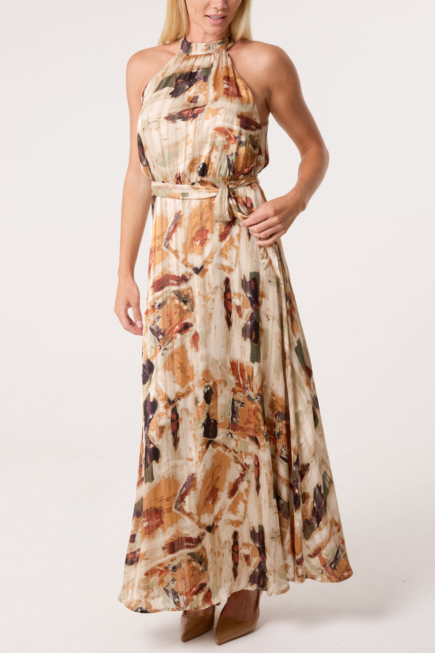 Marble Halter Neck Maxi Dress