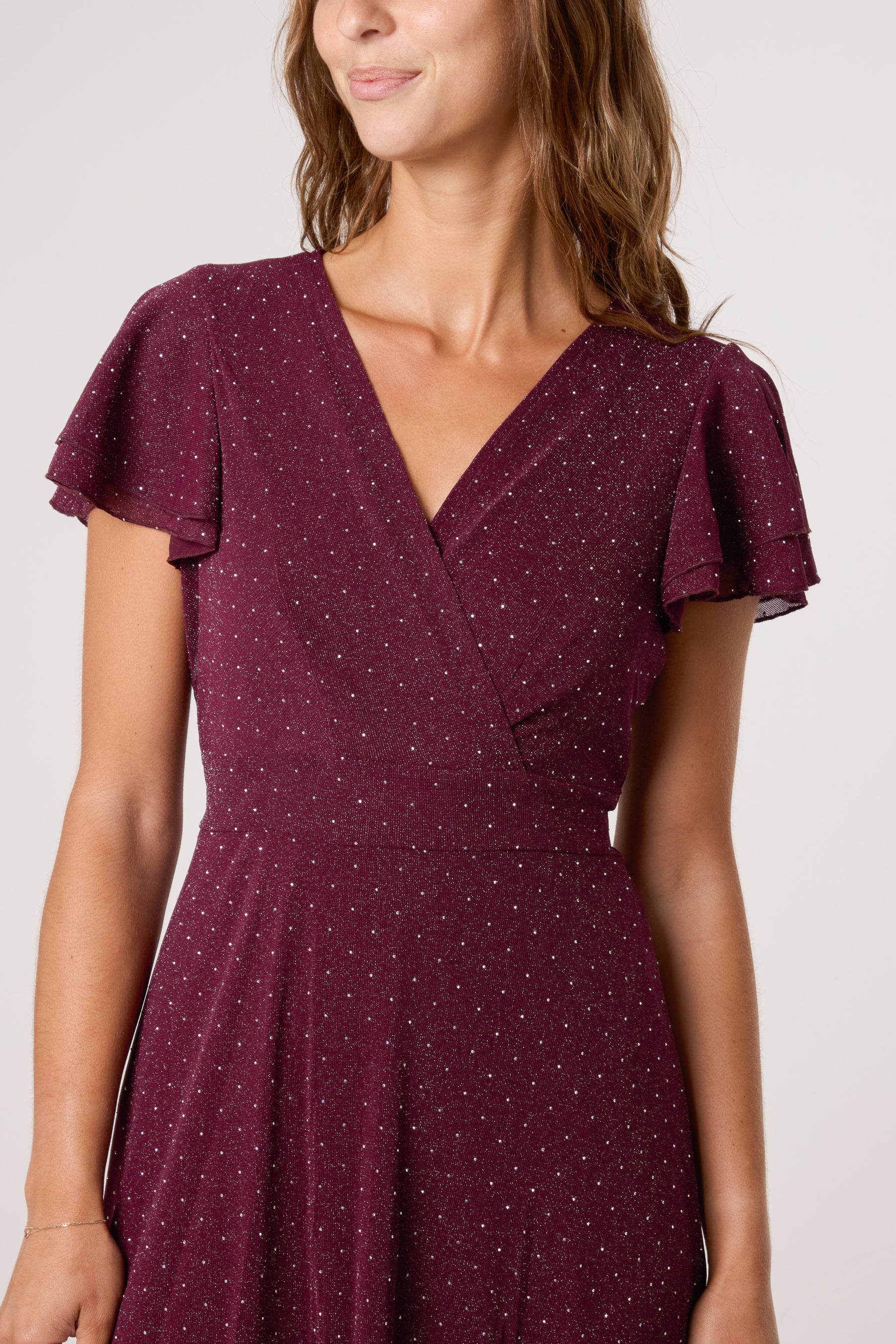 Flutter Sleeve Diamante Wrap Dress