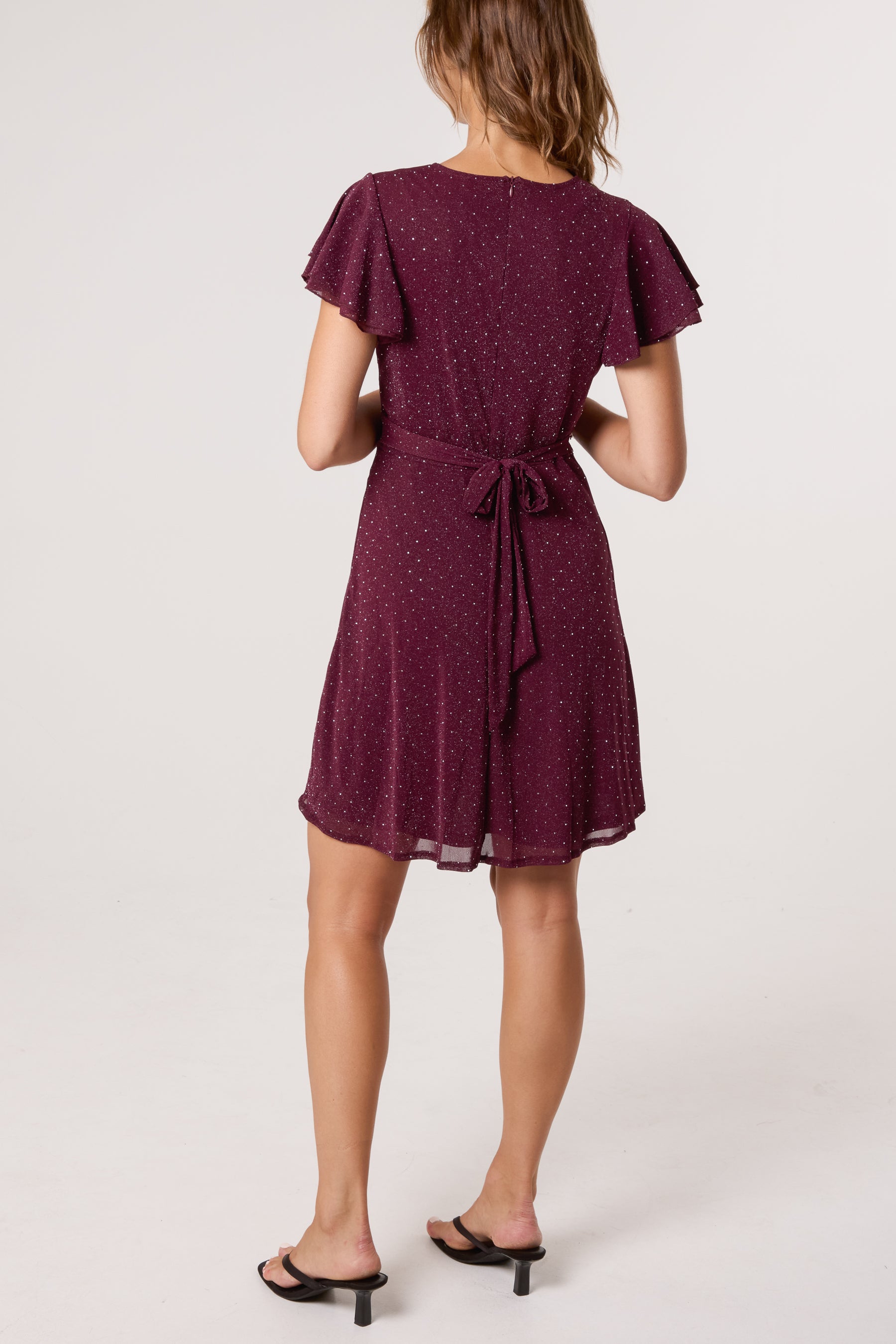 Flutter Sleeve Diamante Wrap Dress