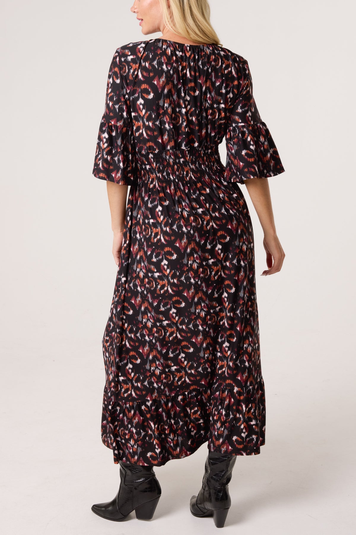 Abstract Animal Print Shirred Stretch Dress