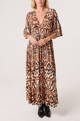 Kaleidoscope Print Shirred Stretch Dress