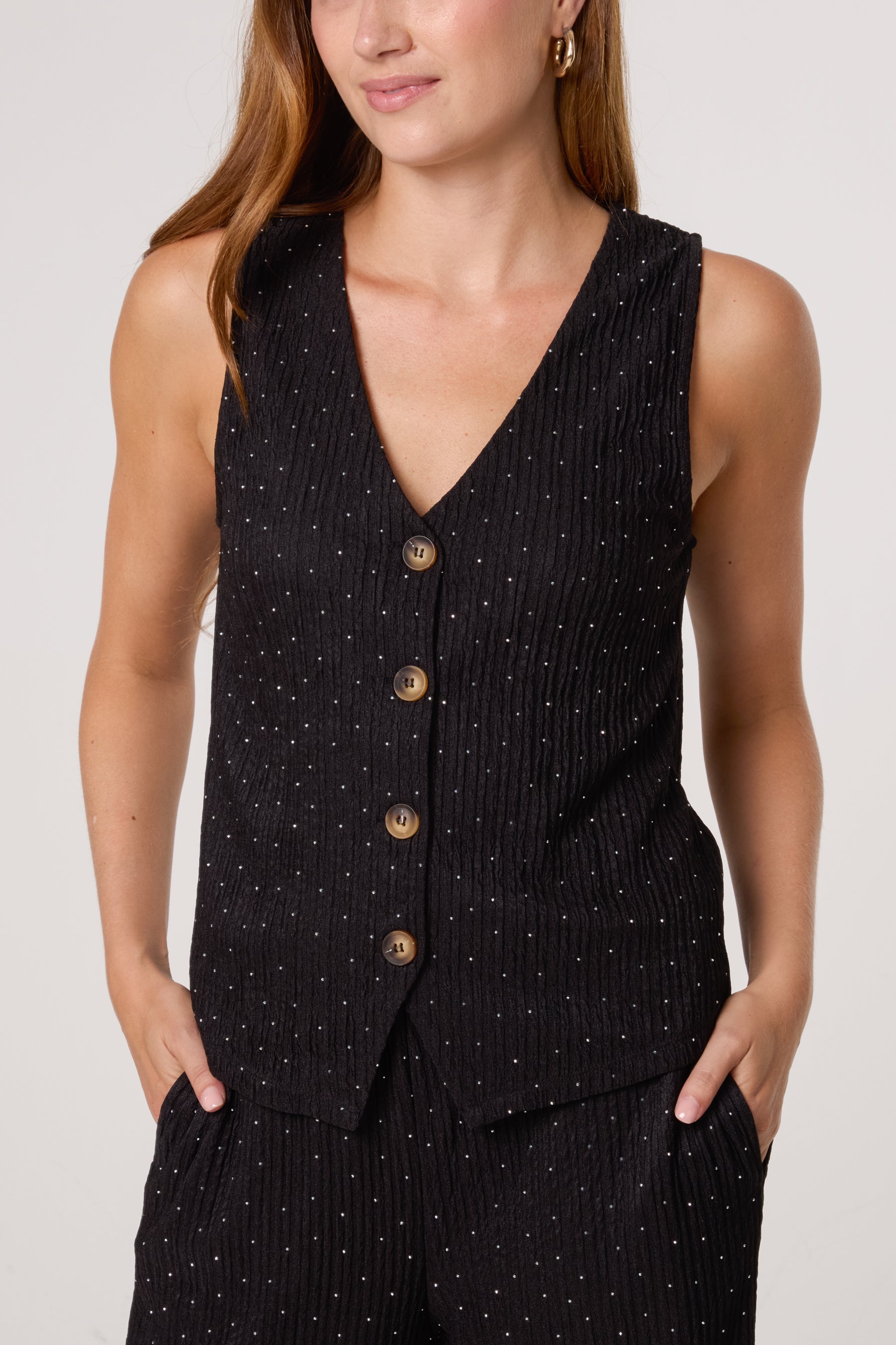 Rhinestone Textured Waistcoat & Trouser Set