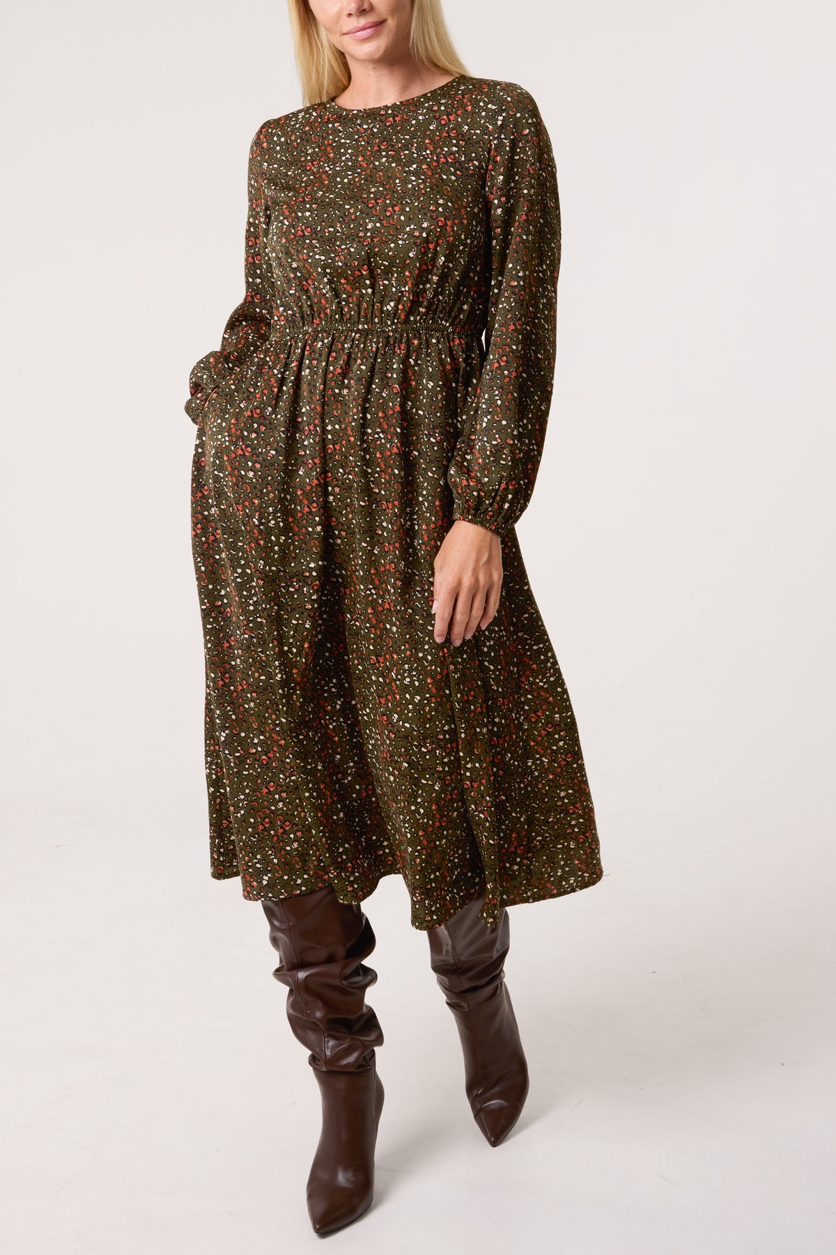 Ditsy Animal Smock Midi Dress