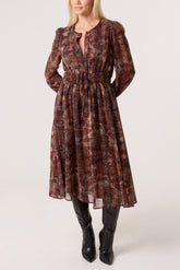 Snake Print Elasticated Waist Midi Dress