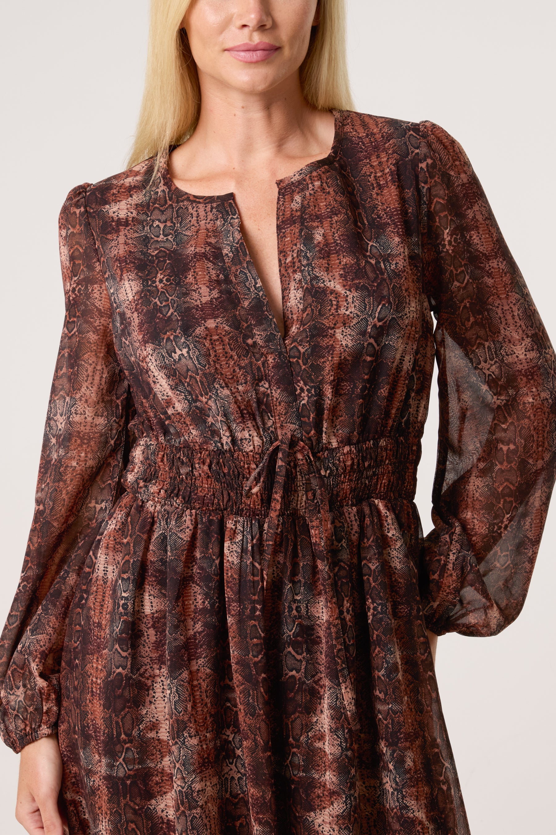 Snake Print Elasticated Waist Midi Dress