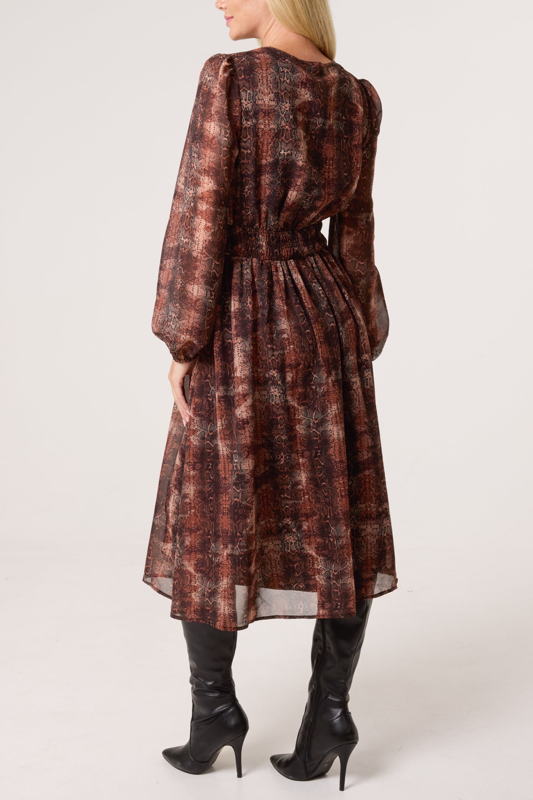 Snake Print Elasticated Waist Midi Dress