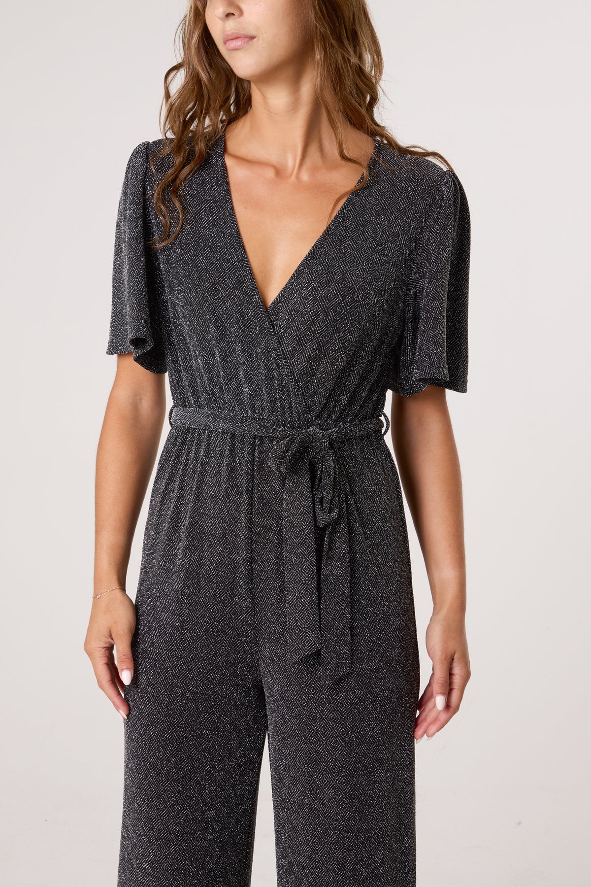 Glitter Lurex Angel Sleeve Jumpsuit