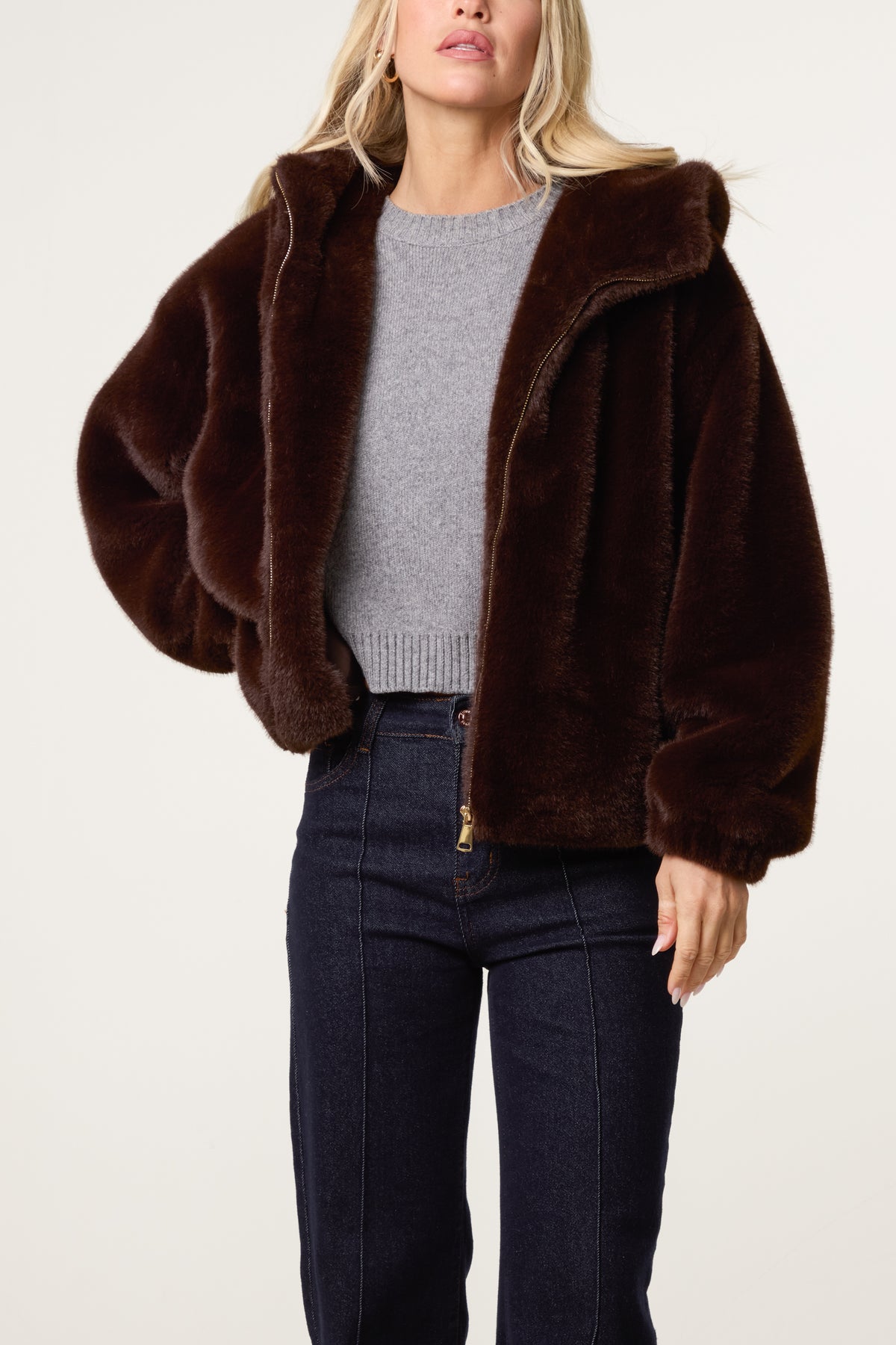 Zip Through Cosy Hooded Jacket
